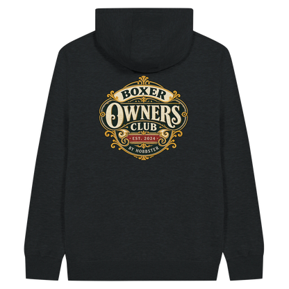 Boxer Owners Club men's zip hoodie in Black, back view with the Boxer crest