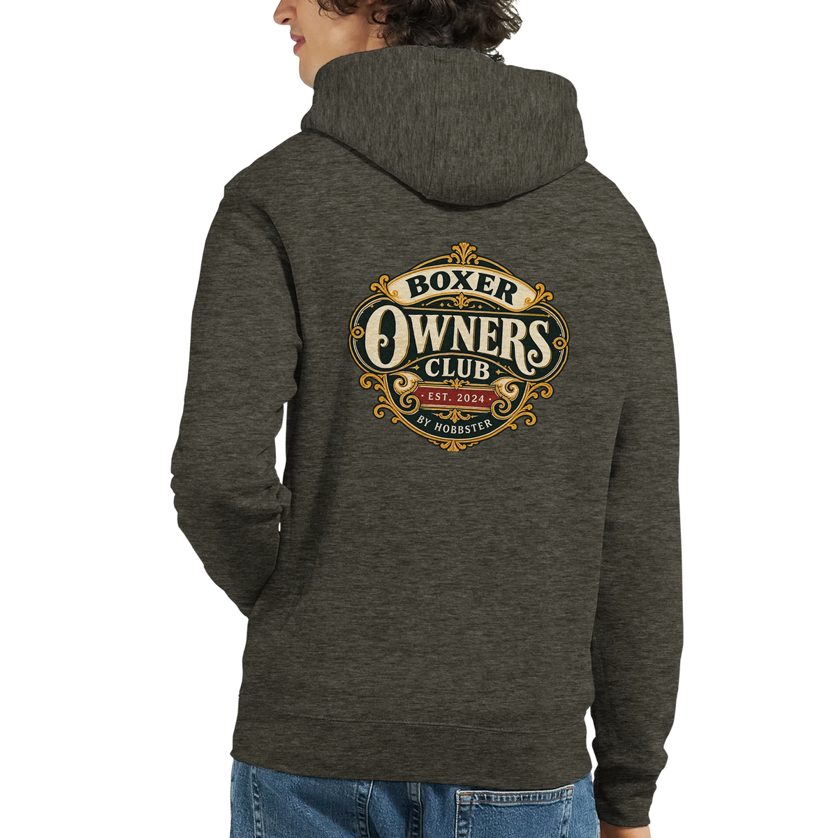 Boxer Owners Club men's zip hoodie in Charcoal Heather