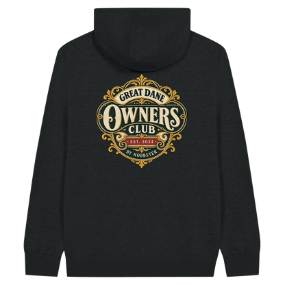 Great Dane Owners Club men's zip hoodie in Black, back view with the Great Dane crest