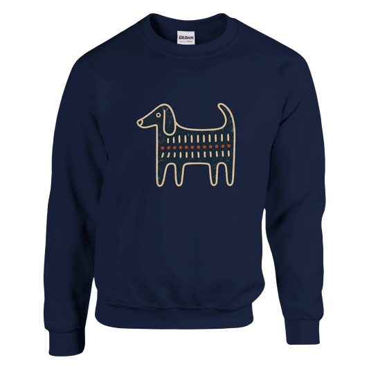 Retro Folk-Art Blue Dog Men's Crewneck Sweatshirt - Hobbster