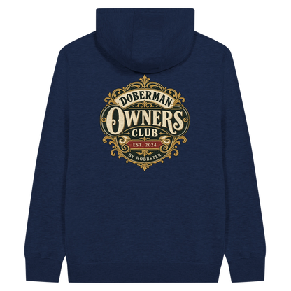 Doberman Owners Club men's zip hoodie in Navy, back view with the Doberman crest