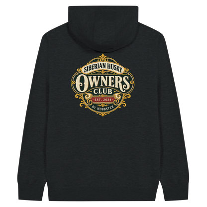 Siberian Husky Owners Club men's zip hoodie in Black, back view with the Siberian Husky crest
