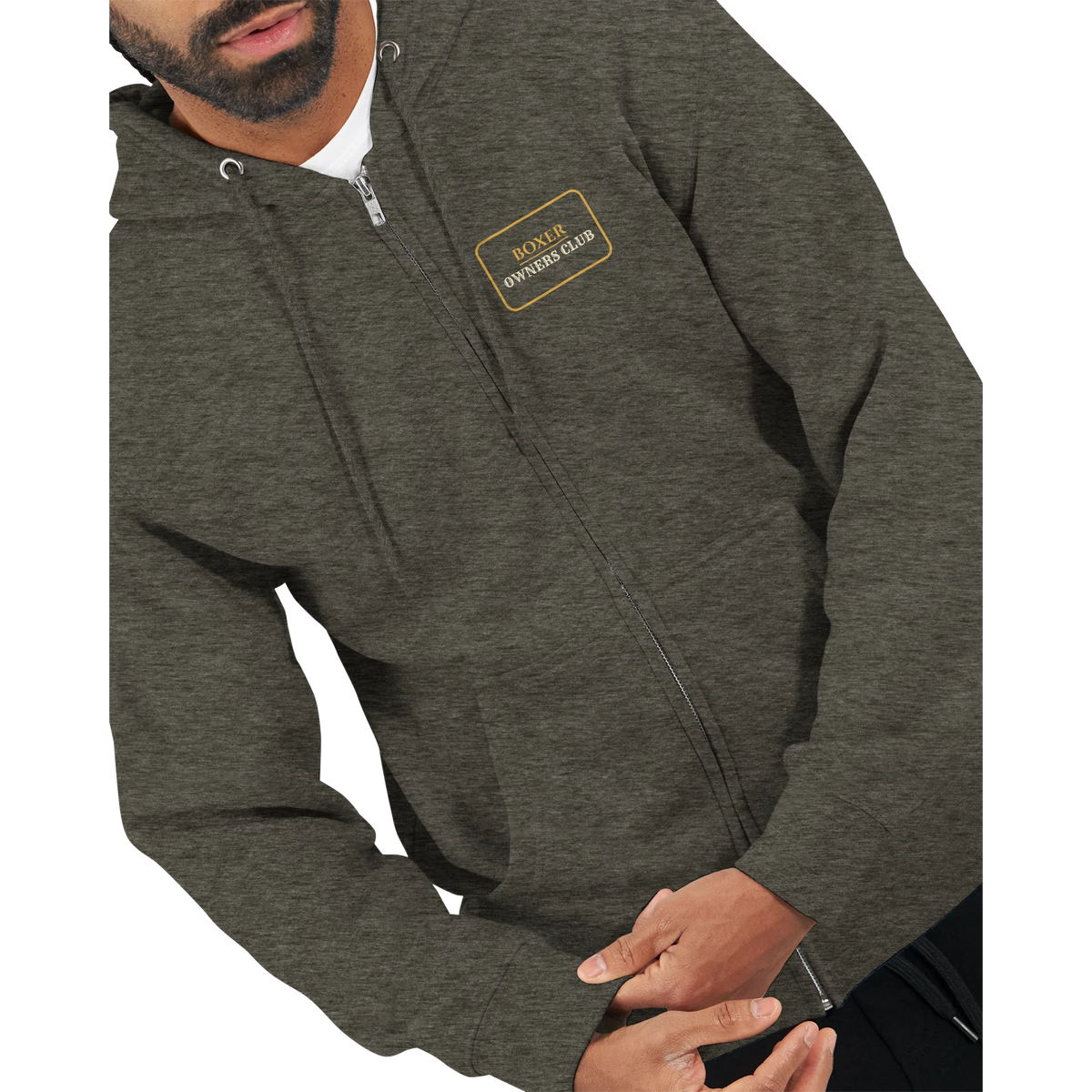 Boxer Owners Club men's zip hoodie in Charcoal Heather