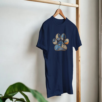 Navy Faux Patchwork Club Women's T-shirt on a hanger