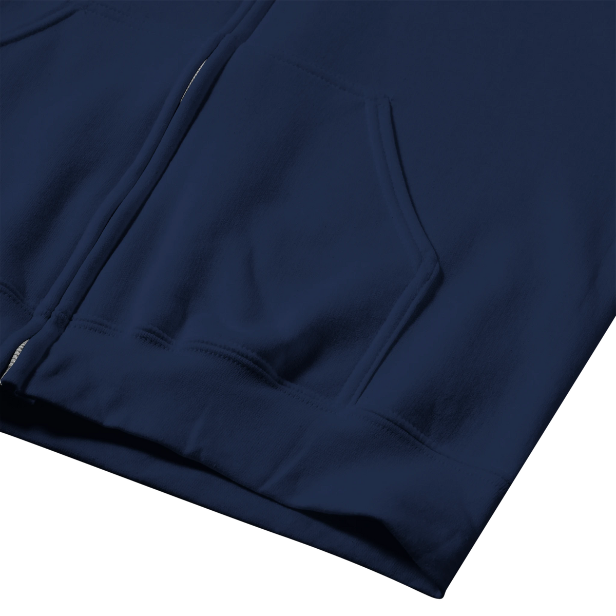 Siberian Husky Owners Club women's zip hoodie in Navy, detail of the fleece fabric and finish
