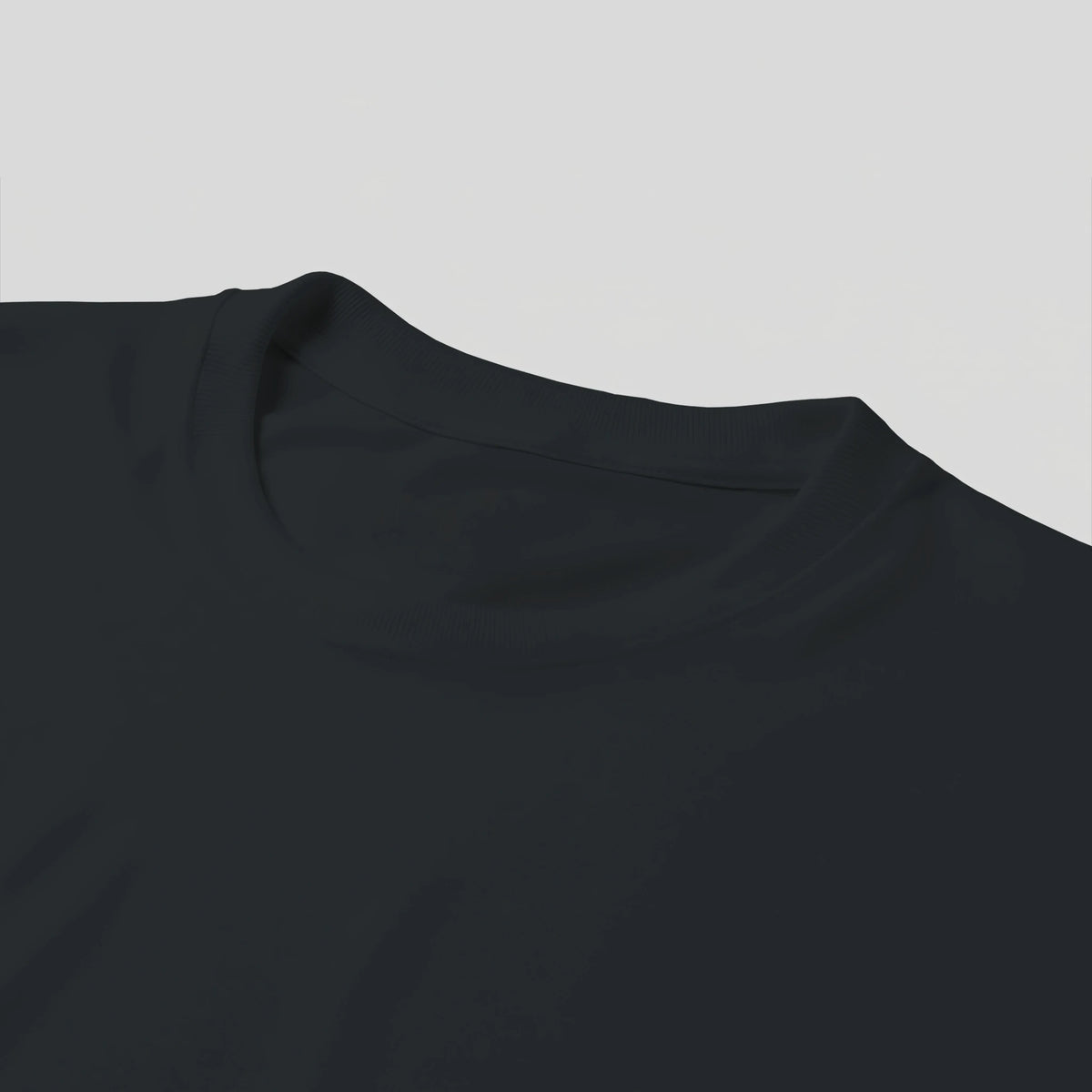 Close-up of the crew neckline on the black Kawaii Dog women's T-shirt