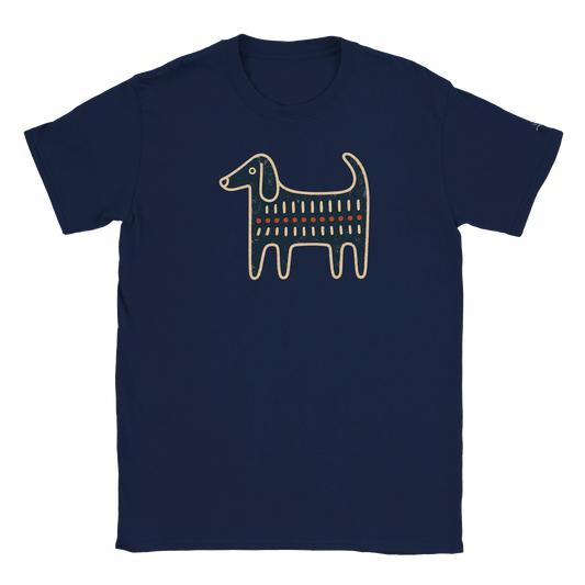 Navy Retro Folk-Art Blue Dog men's T-shirt