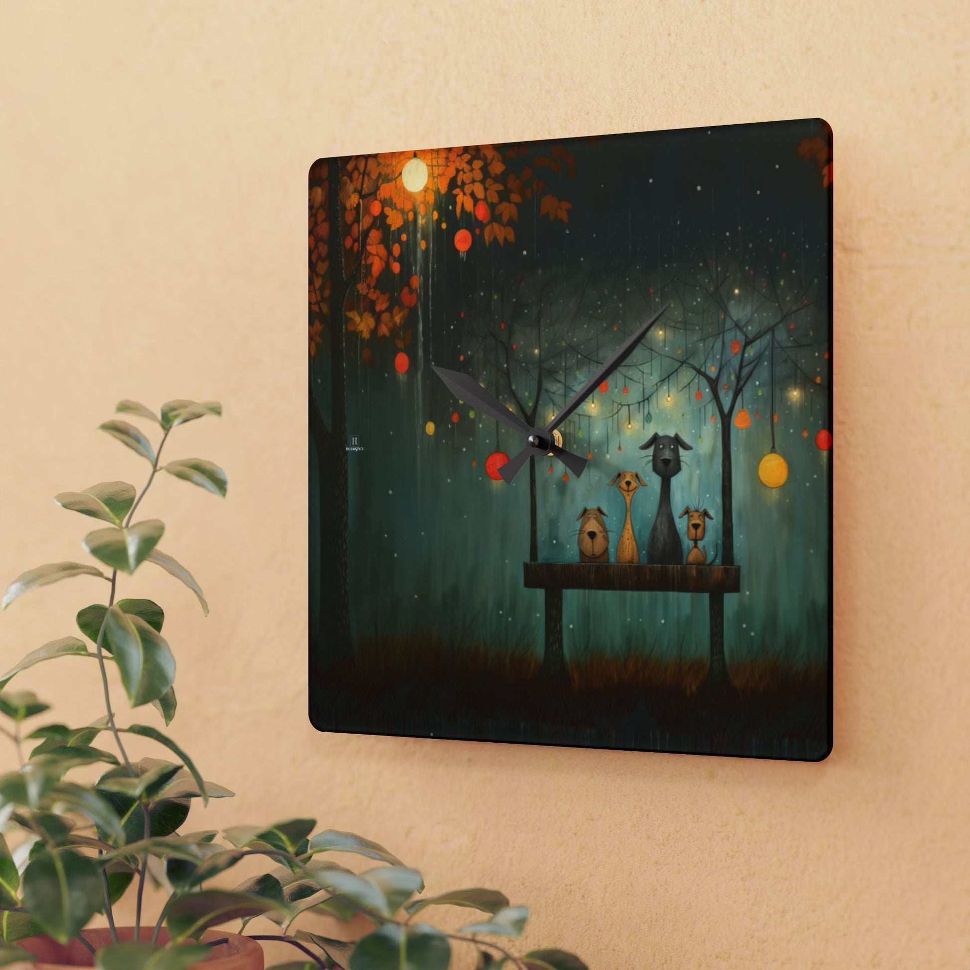 Acrylic Wall Clock featuring Sam Toft Style Dog Design - Hobbster