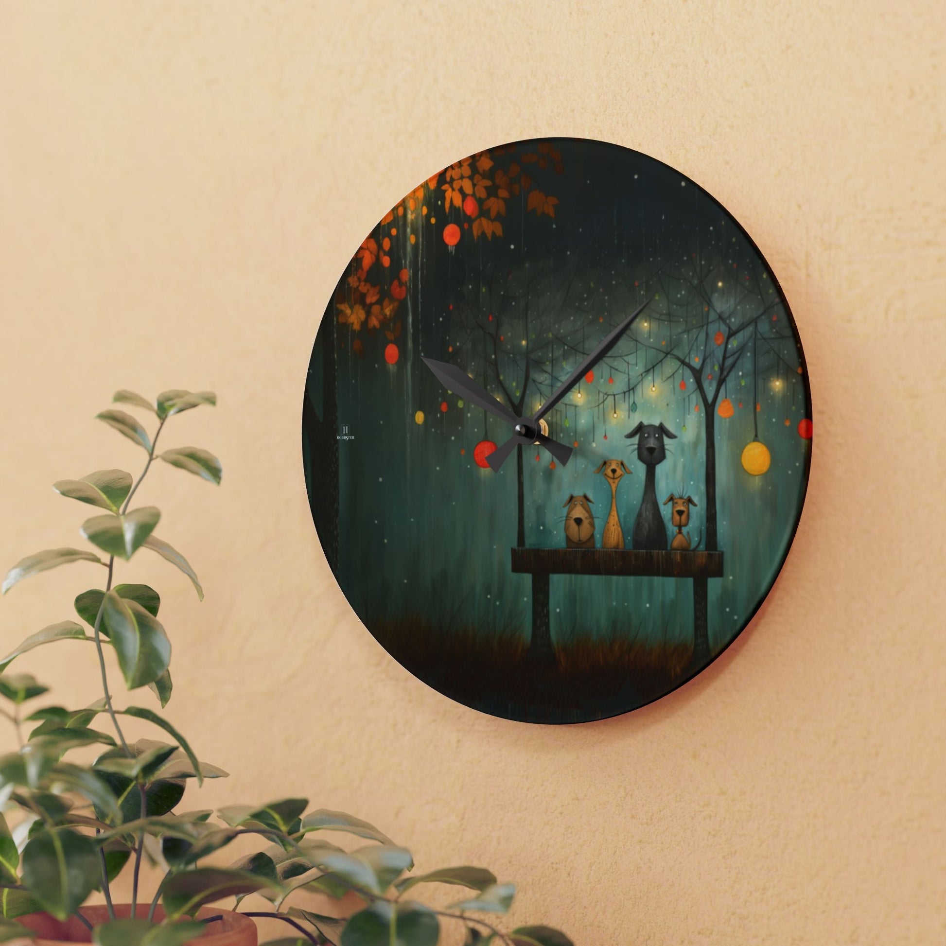 Acrylic Wall Clock featuring Sam Toft Style Dog Design - Hobbster