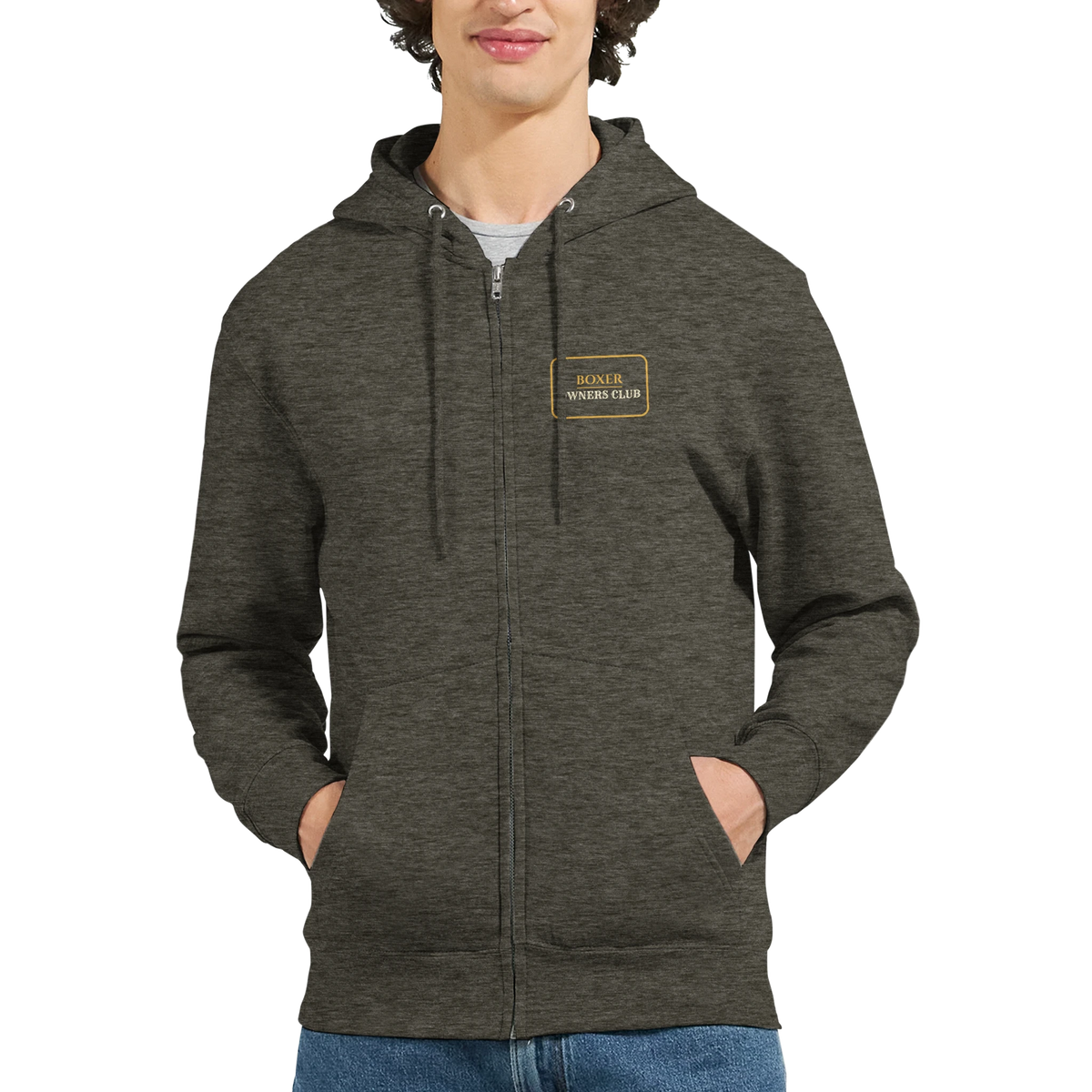 Boxer Owners Club men's zip hoodie in Charcoal Heather