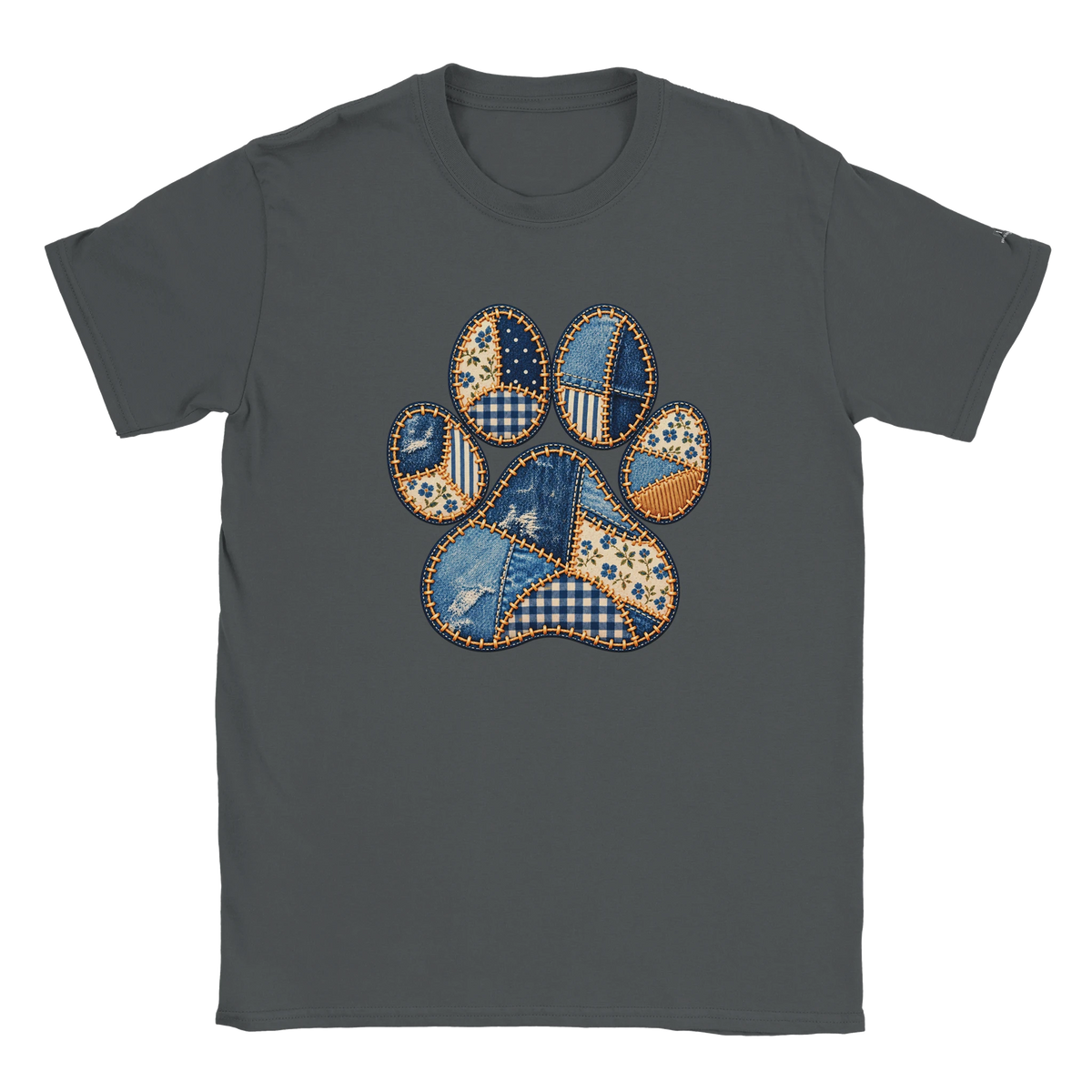Faux Patchwork Club Women's T-shirt in Charcoal with a patchwork paw print
