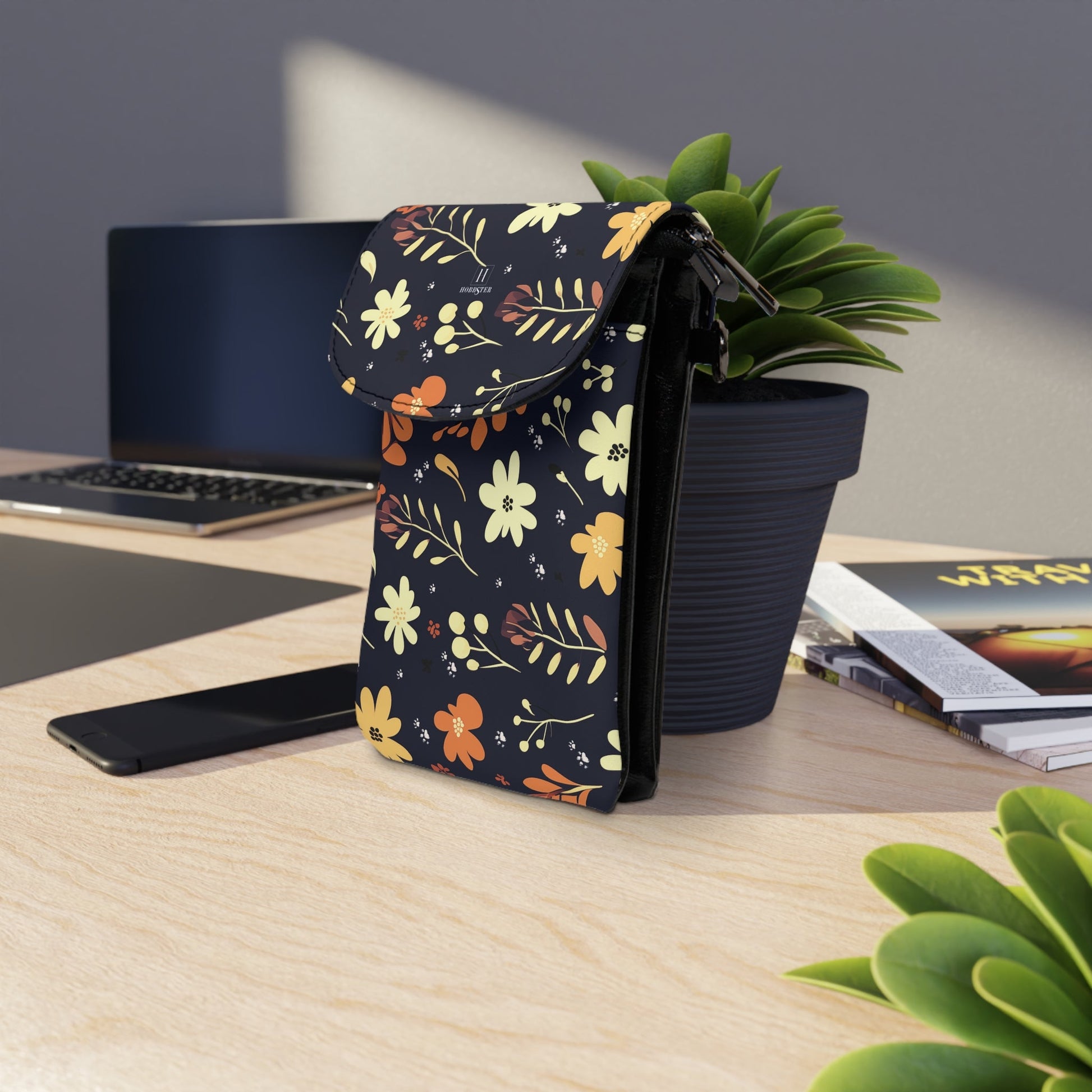 Boho Flower and Dog Paws Small Cell Phone Wallet [Blue] - Hobbster