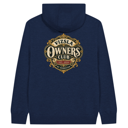 Vizsla Owners Club men's zip hoodie in Navy, back view with the Vizsla crest