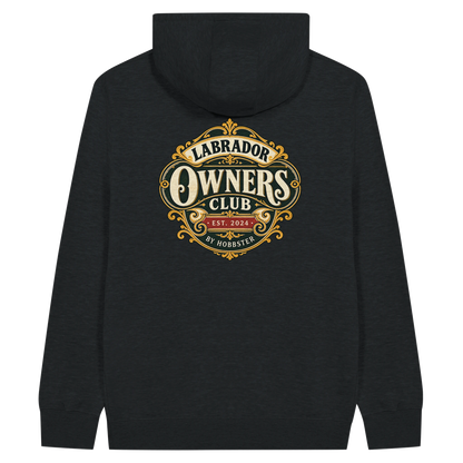 Labrador Owners Club men's zip hoodie in Black, back view with the Labrador crest