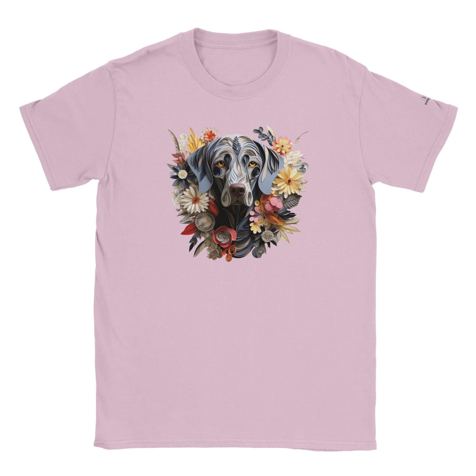 Classic Kids Crewneck T-shirt with Weimaraner Paper Quill Design - Hobbster
