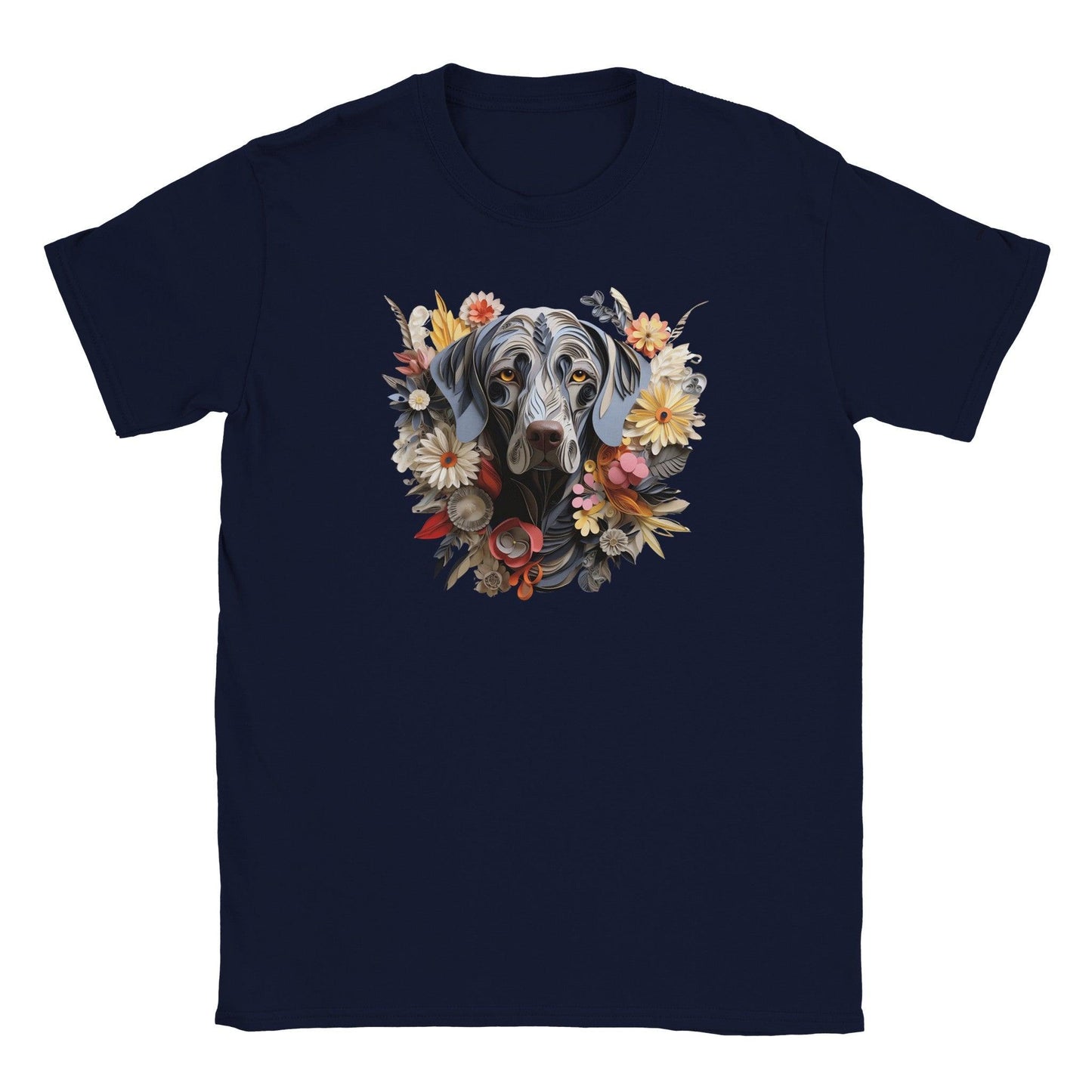 Classic Kids Crewneck T-shirt with Weimaraner Paper Quill Design - Hobbster