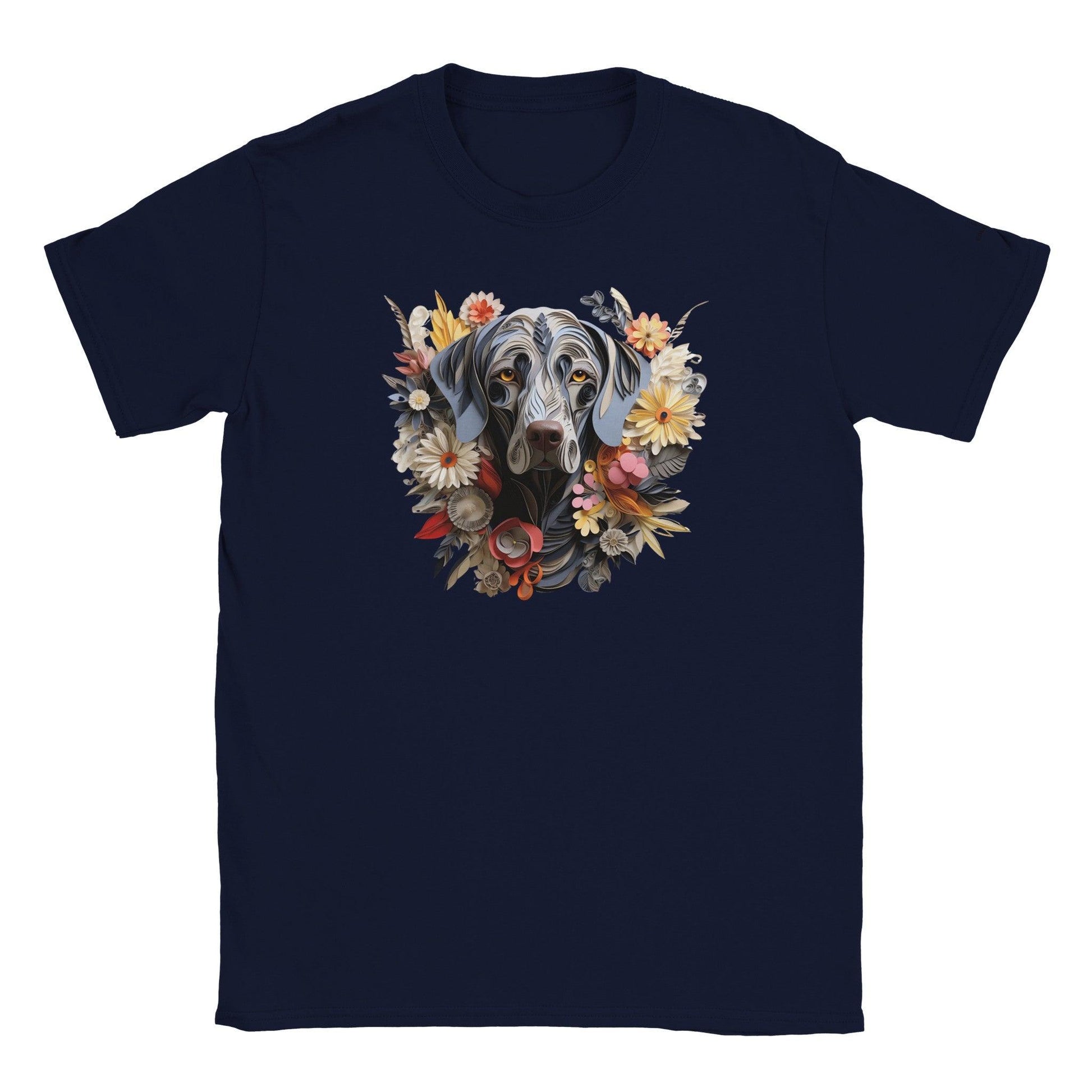 Classic Kids Crewneck T-shirt with Weimaraner Paper Quill Design - Hobbster