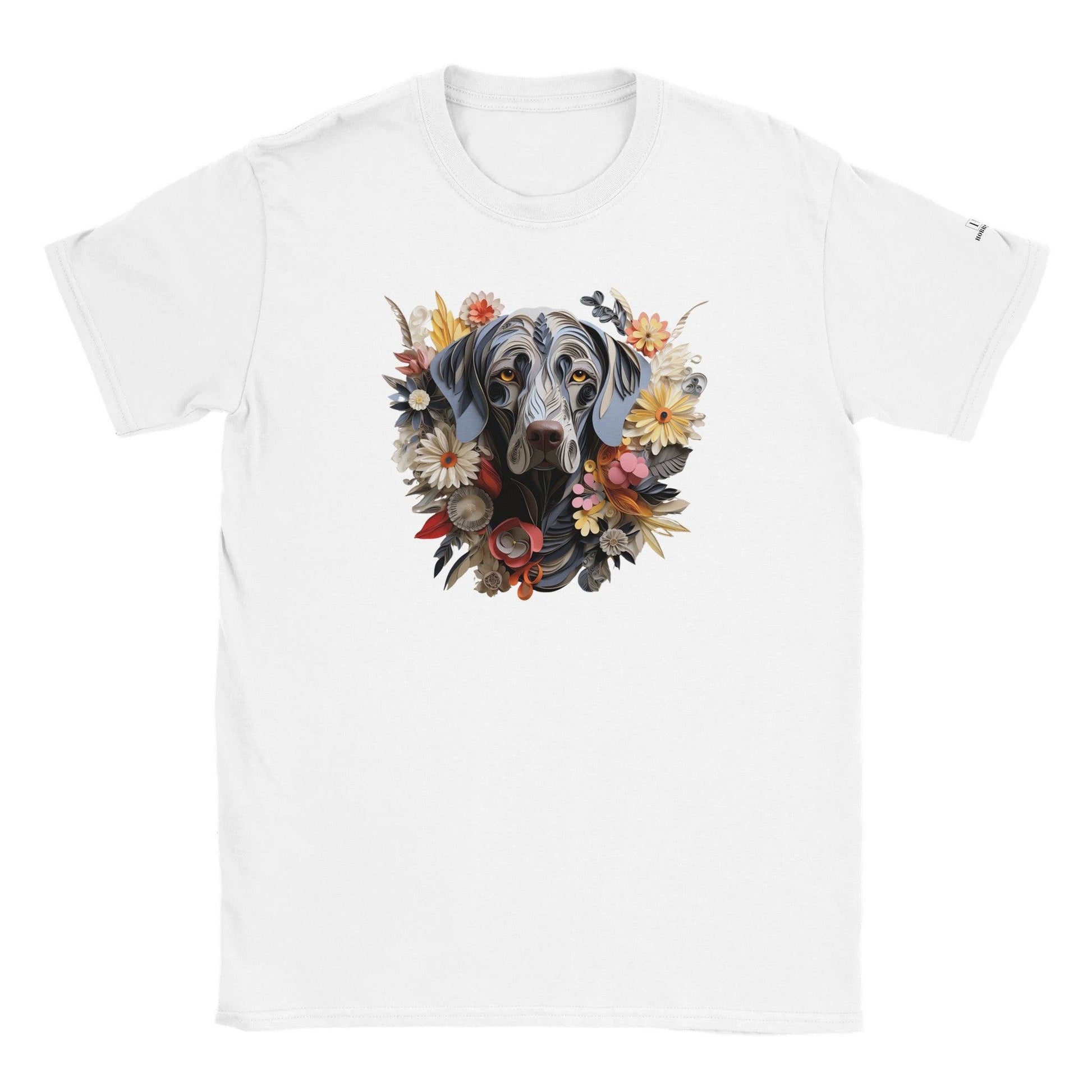 Classic Kids Crewneck T-shirt with Weimaraner Paper Quill Design - Hobbster