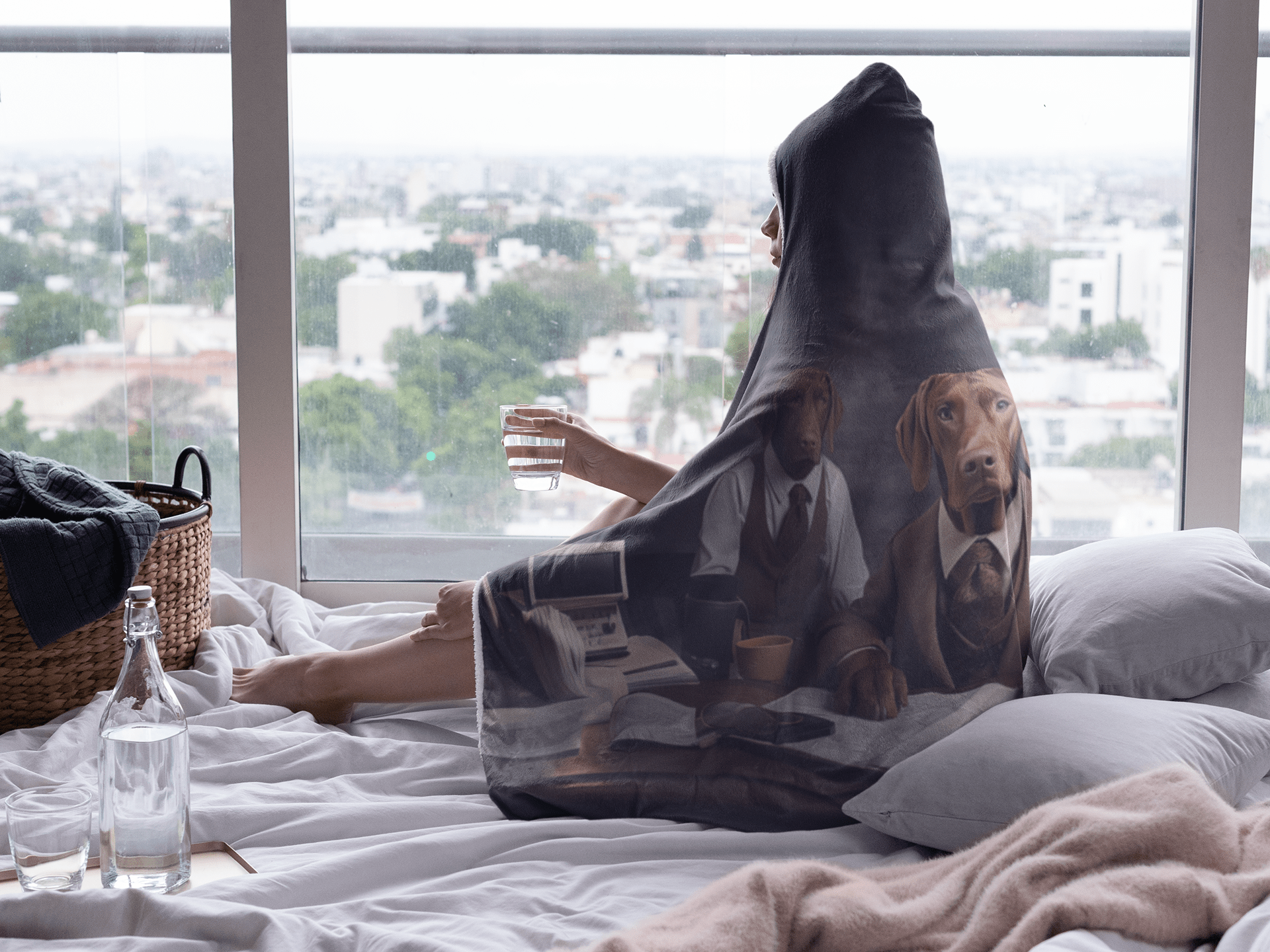 Classic Teen & Kids Hooded Blanket featuring vintage design of Hungarian Vizslas - Hobbster