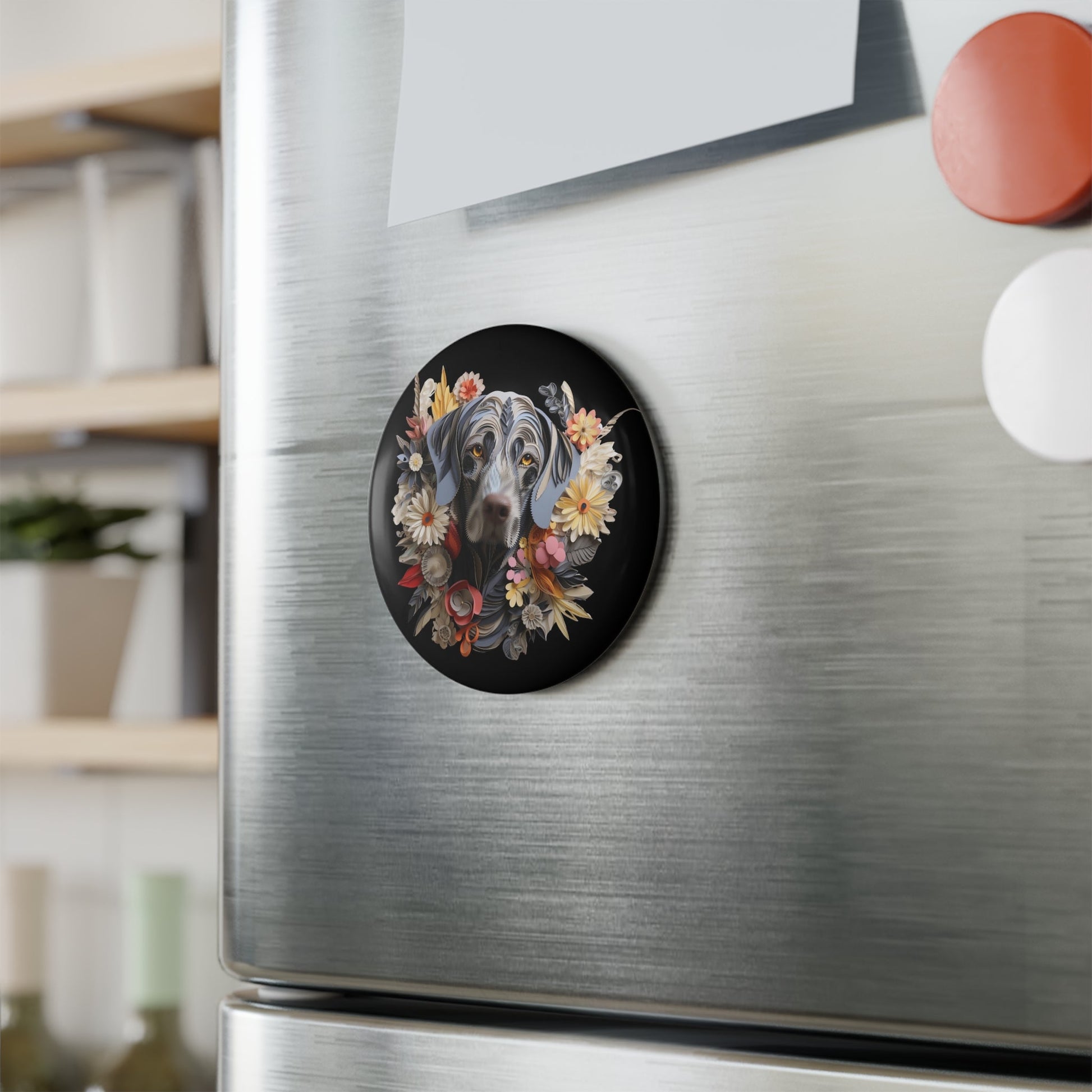 Copy of Round Button Fridge Magnet featuring a Weimaraner Paper Quilling Design [2.25"] - Hobbster