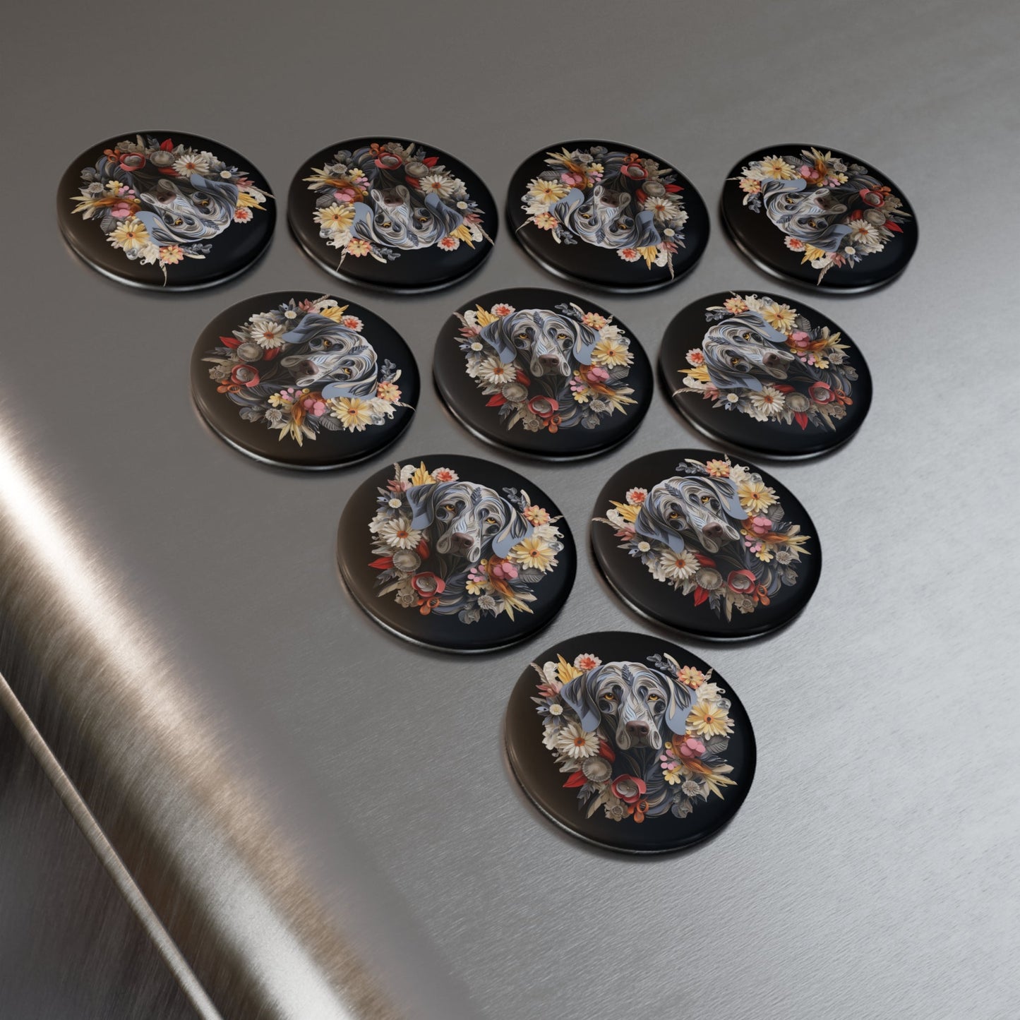 Copy of Round Button Fridge Magnet featuring a Weimaraner Paper Quilling Design [2.25"] - Hobbster