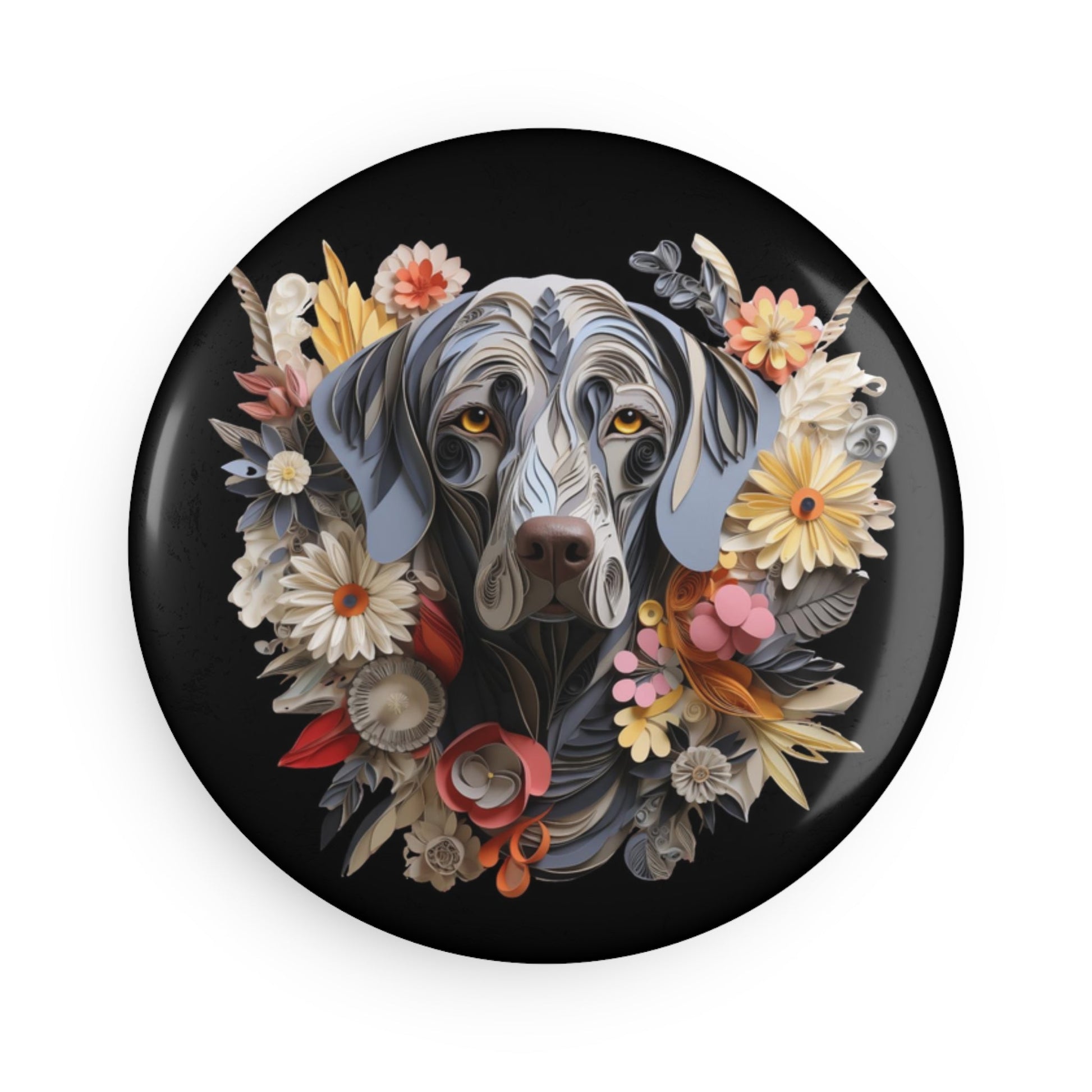 Copy of Round Button Fridge Magnet featuring a Weimaraner Paper Quilling Design [2.25"] - Hobbster
