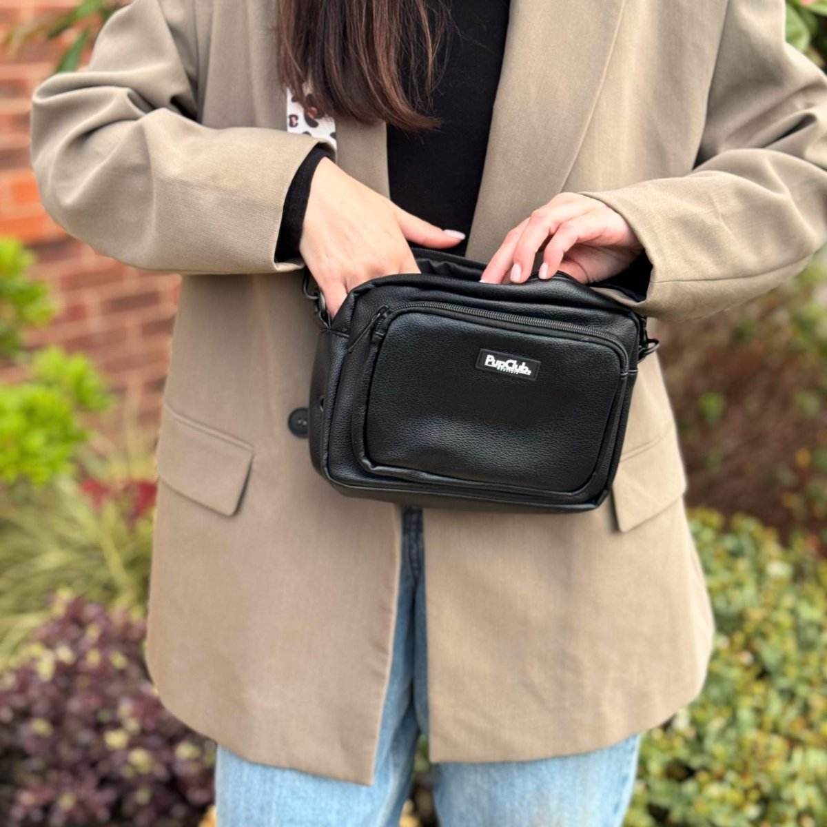 Crossbody Dog Walking Bag - Vegan Leather Black - Hobbster