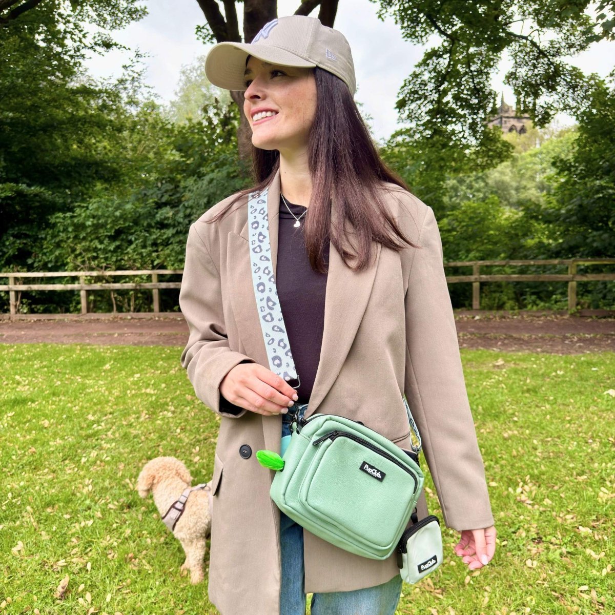 Crossbody Dog Walking Bag - Vegan Leather Sage Green - Hobbster