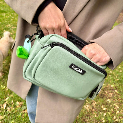 Crossbody Dog Walking Bag - Vegan Leather Sage Green - Hobbster