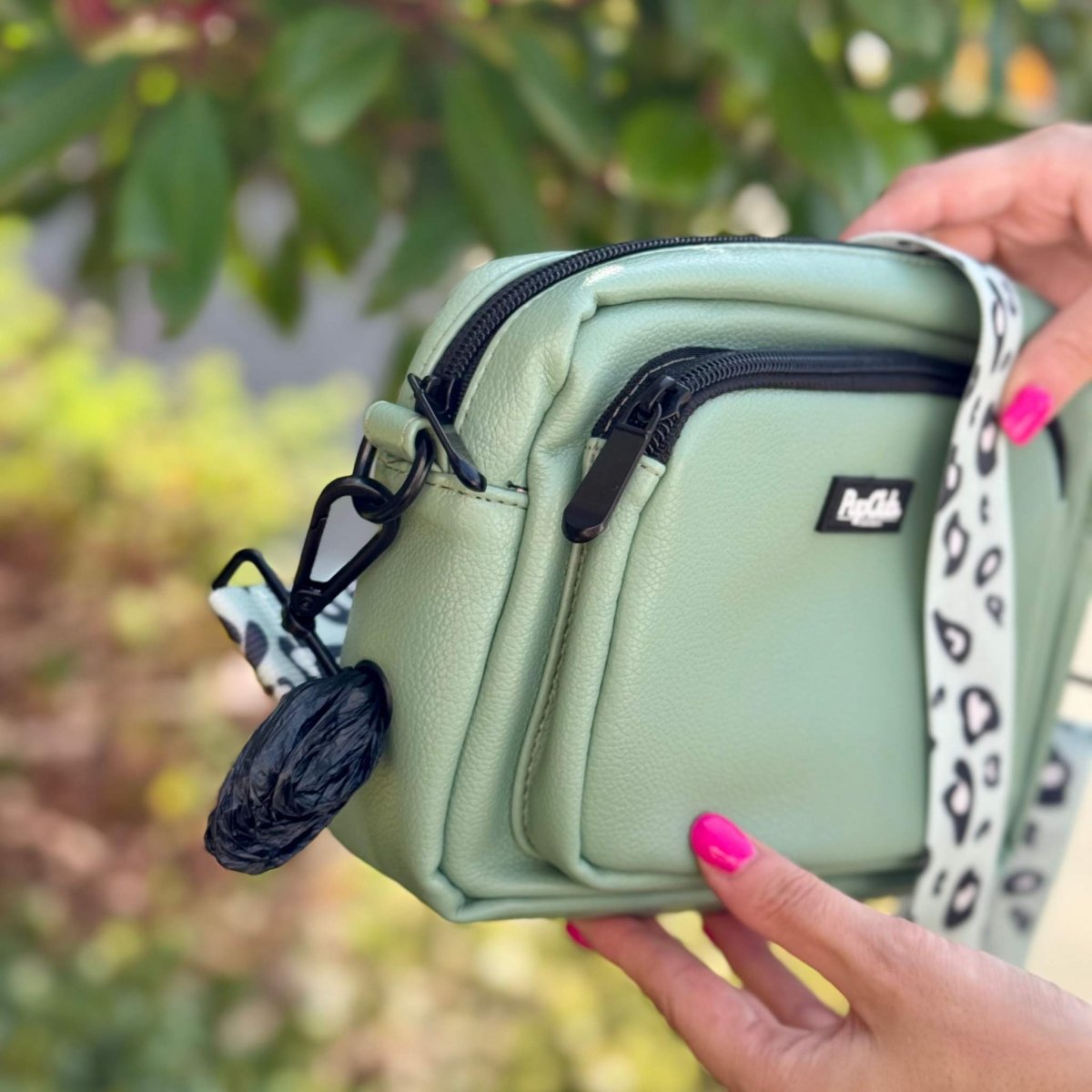Crossbody Dog Walking Bag - Vegan Leather Sage Green - Hobbster