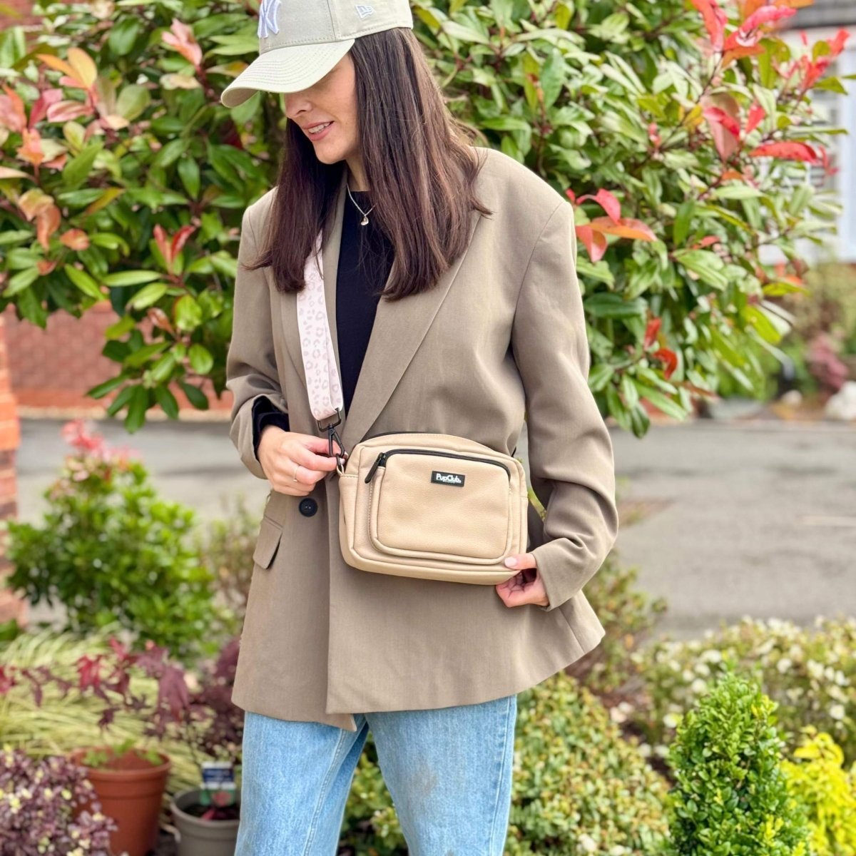 Crossbody Dog Walking Bag - Vegan Leather Tan - Hobbster