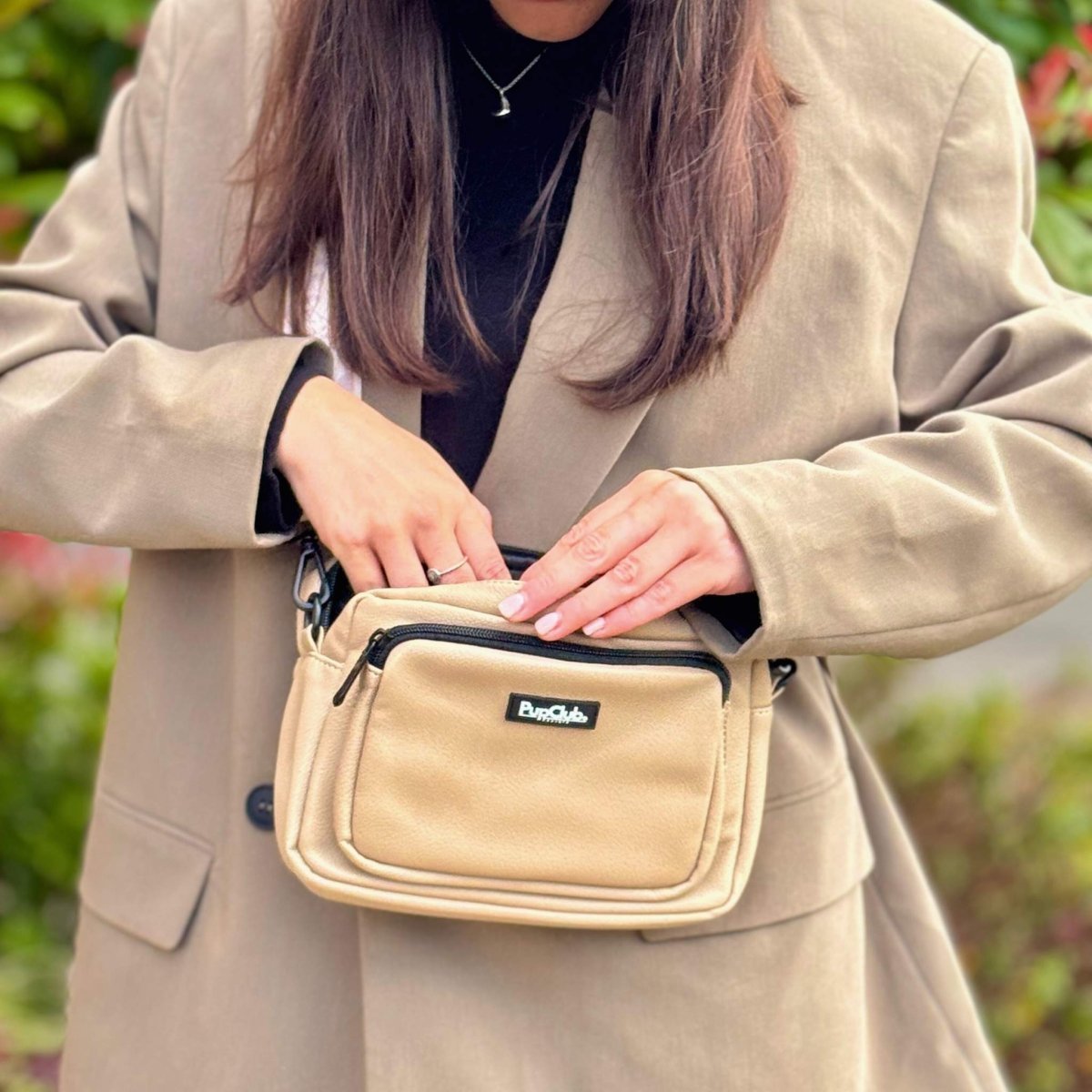 Crossbody Dog Walking Bag - Vegan Leather Tan - Hobbster