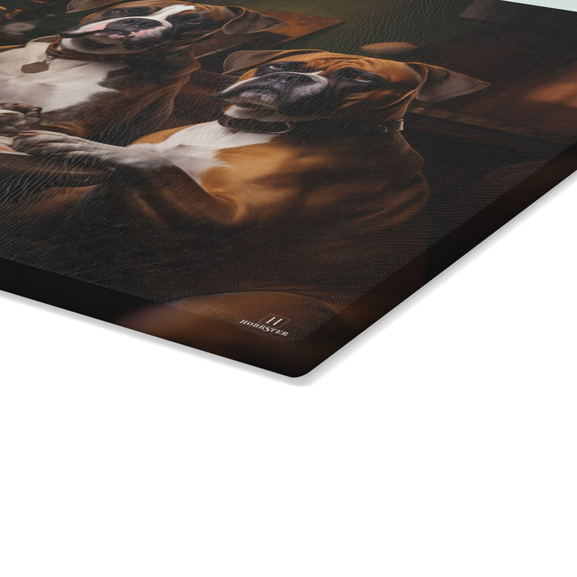Custom design glass Cutting Board featuring vintage Boxer dogs design - Hobbster