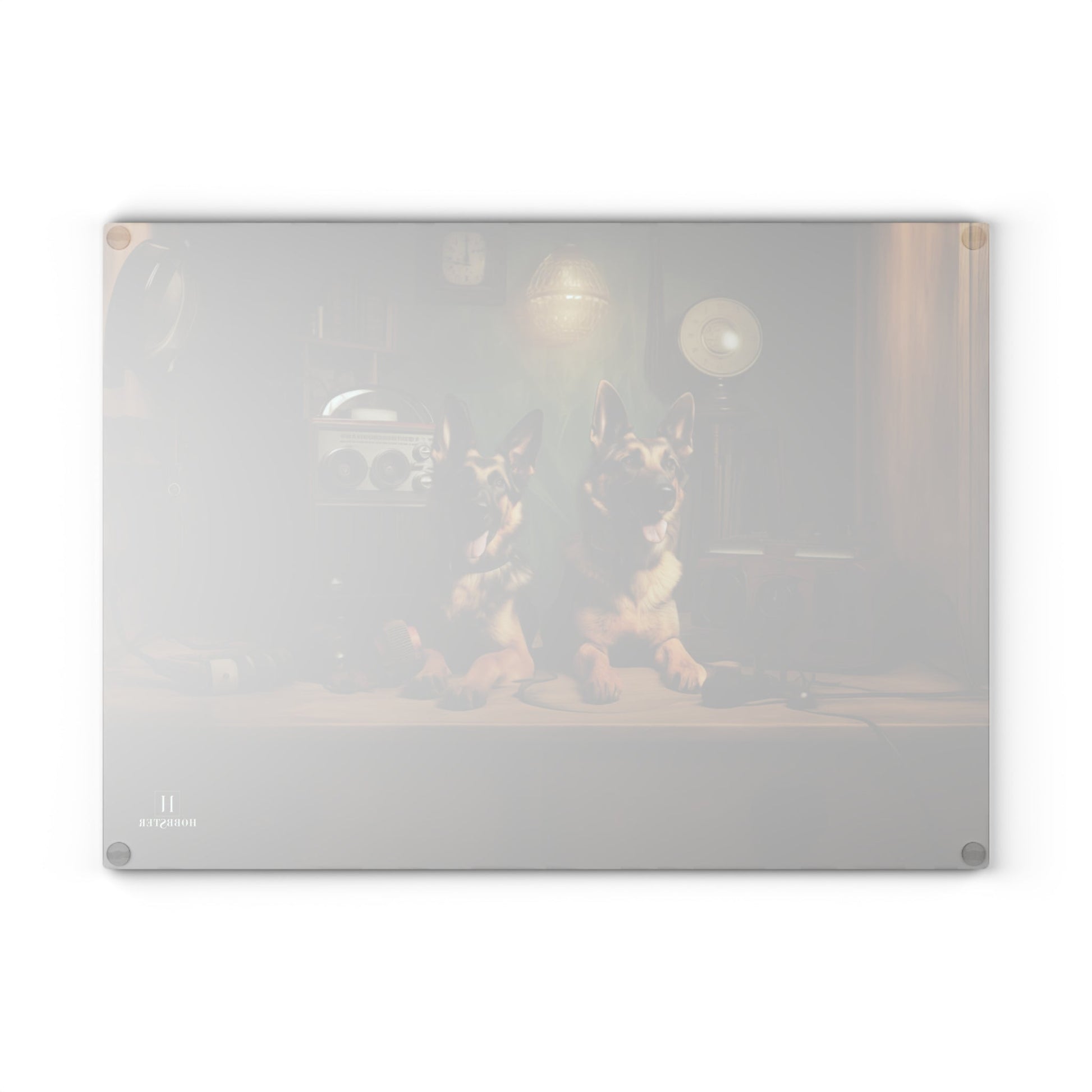 Custom design glass Cutting Board featuring vintage German Shepherd dogs - Hobbster