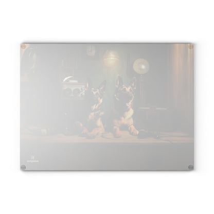 Custom design glass Cutting Board featuring vintage German Shepherd dogs - Hobbster