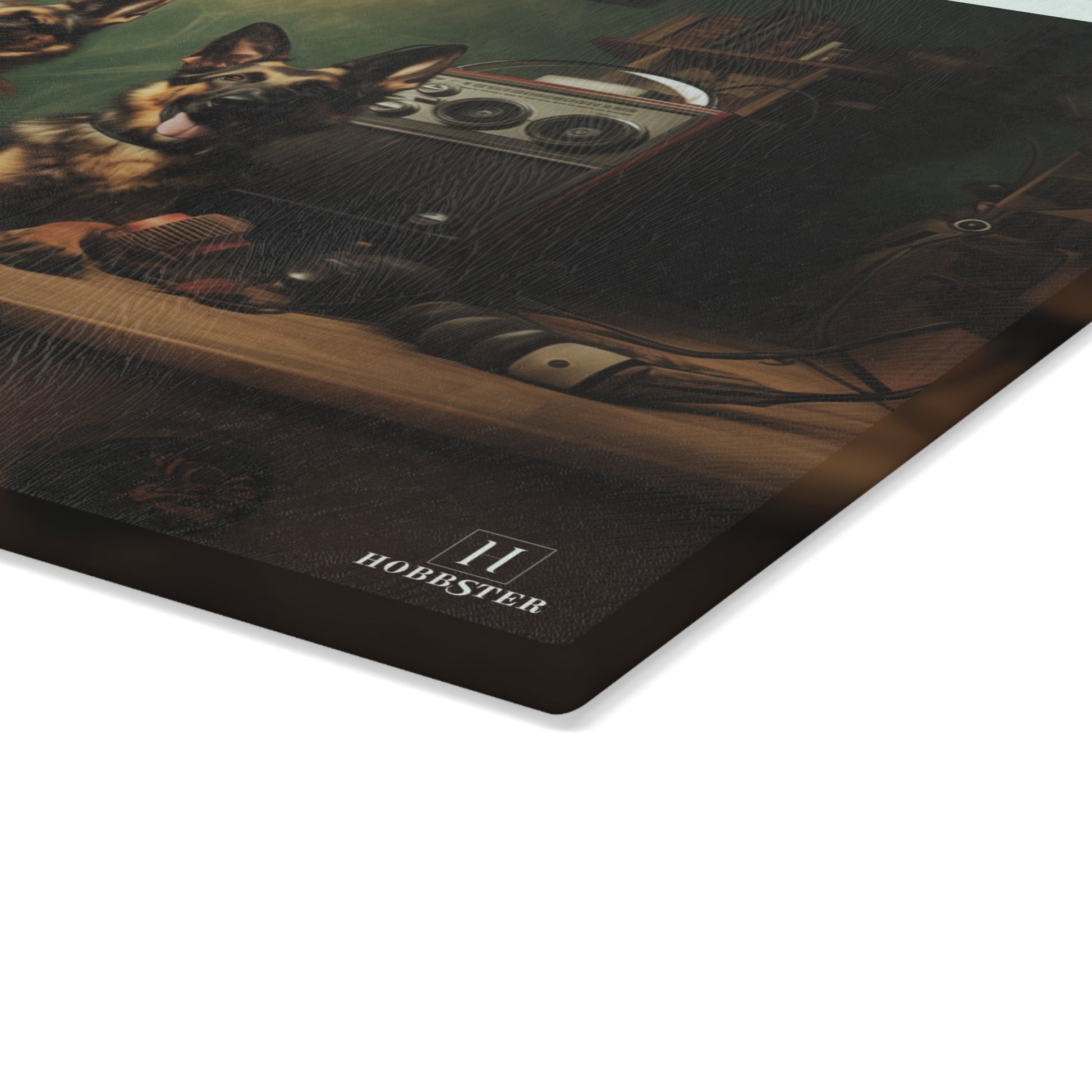 Custom design glass Cutting Board featuring vintage German Shepherd dogs - Hobbster