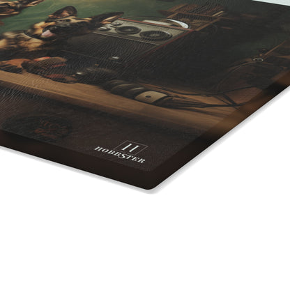 Custom design glass Cutting Board featuring vintage German Shepherd dogs - Hobbster