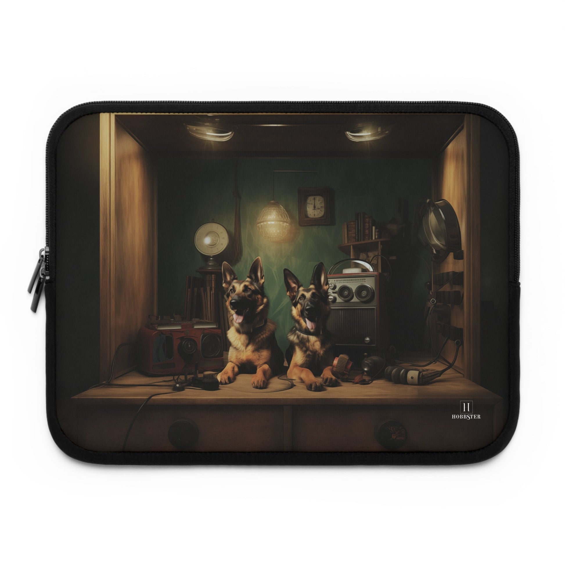 Custom Neoprene Laptop Sleeve featuring a vintage German Shepherd design - Hobbster