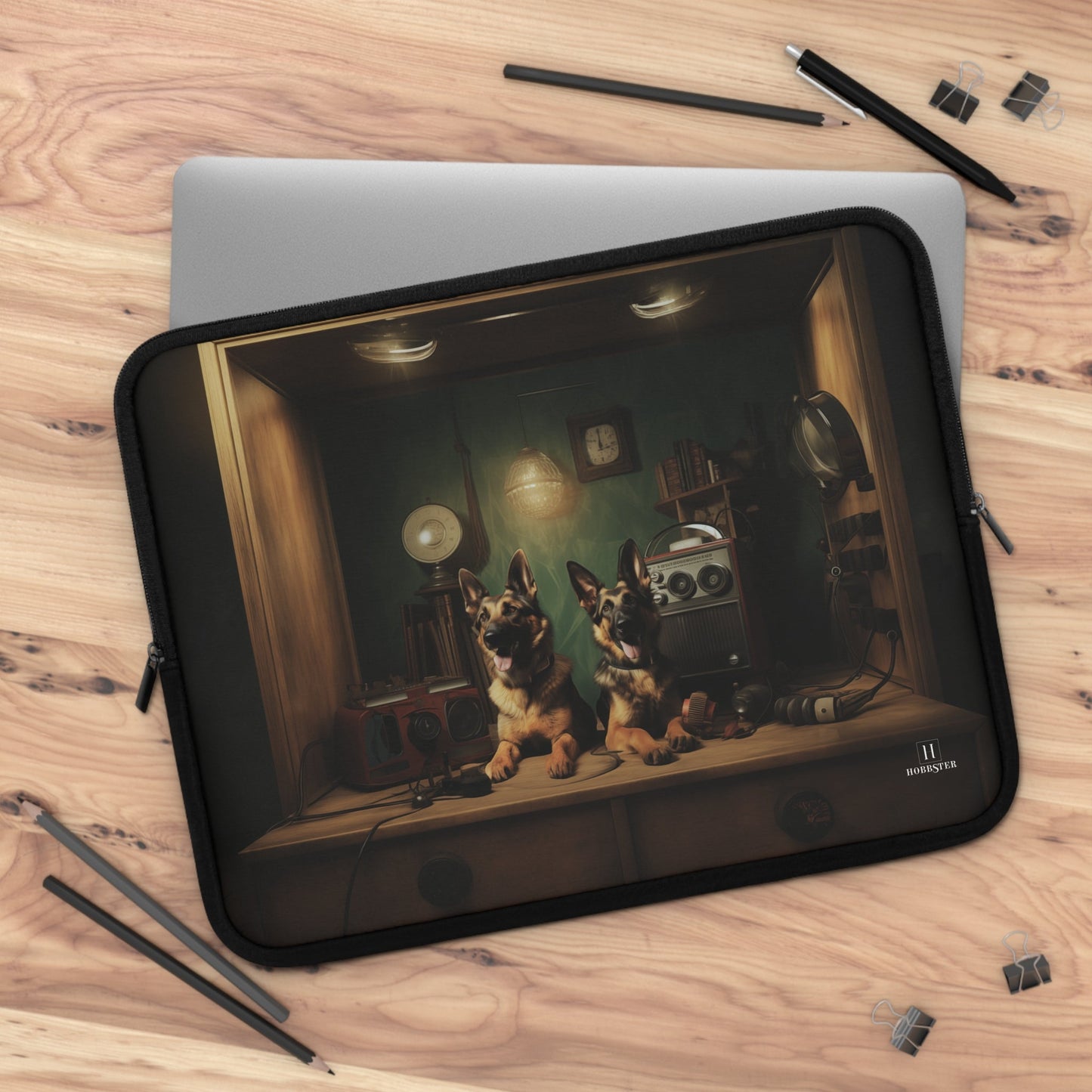 Custom Neoprene Laptop Sleeve featuring a vintage German Shepherd design - Hobbster