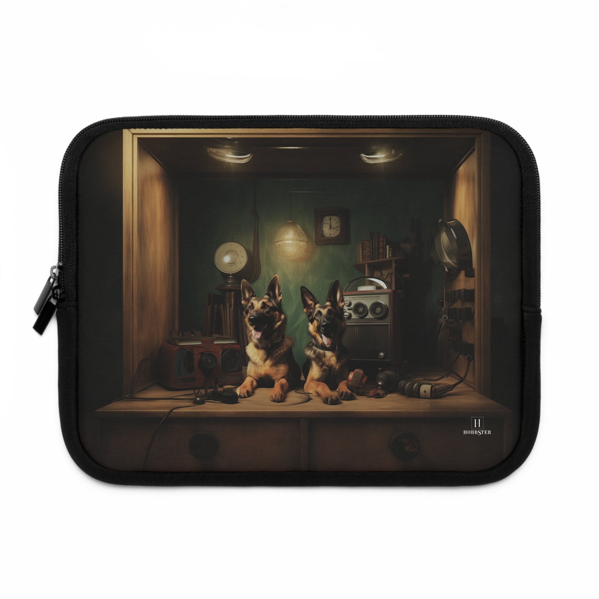 Custom Neoprene Laptop Sleeve featuring a vintage German Shepherd design - Hobbster