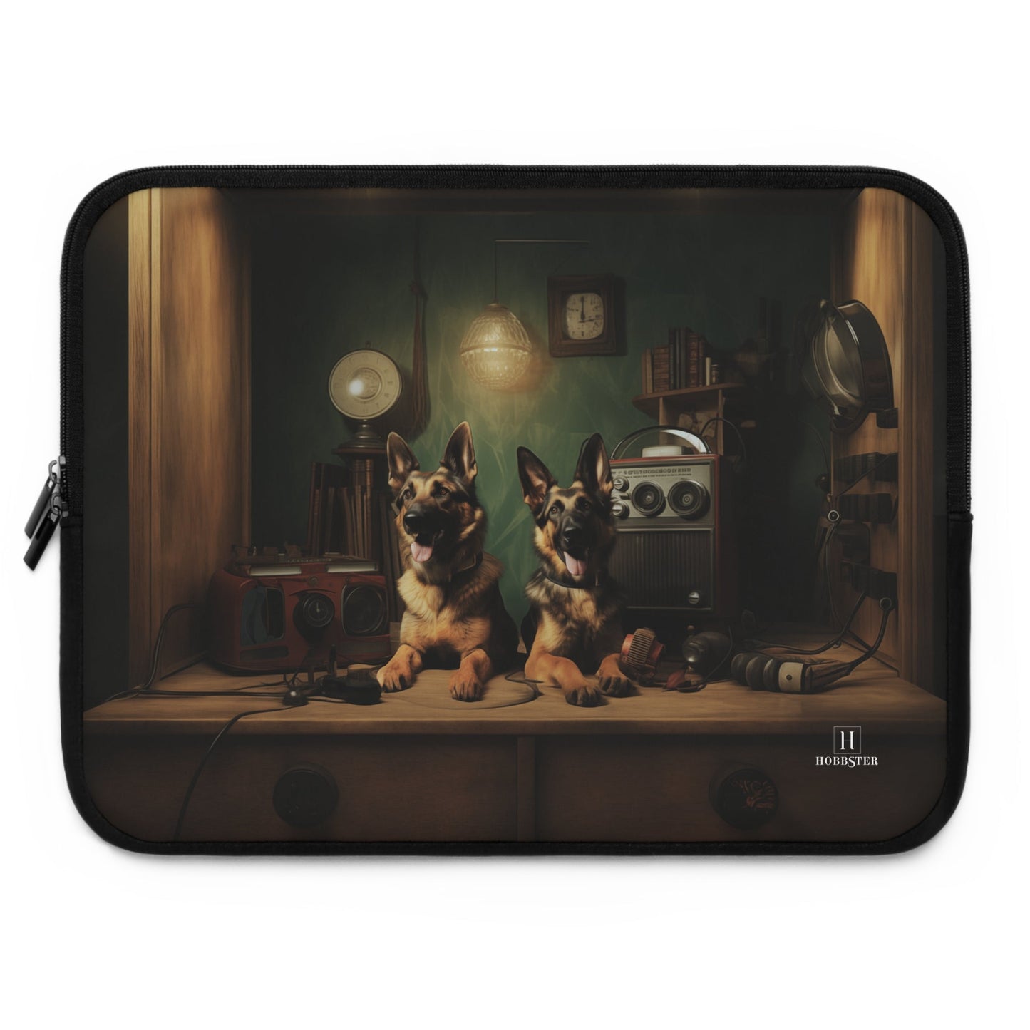 Custom Neoprene Laptop Sleeve featuring a vintage German Shepherd design - Hobbster
