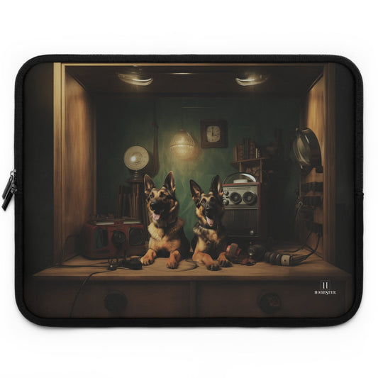 Custom Neoprene Laptop Sleeve featuring a vintage German Shepherd design - Hobbster