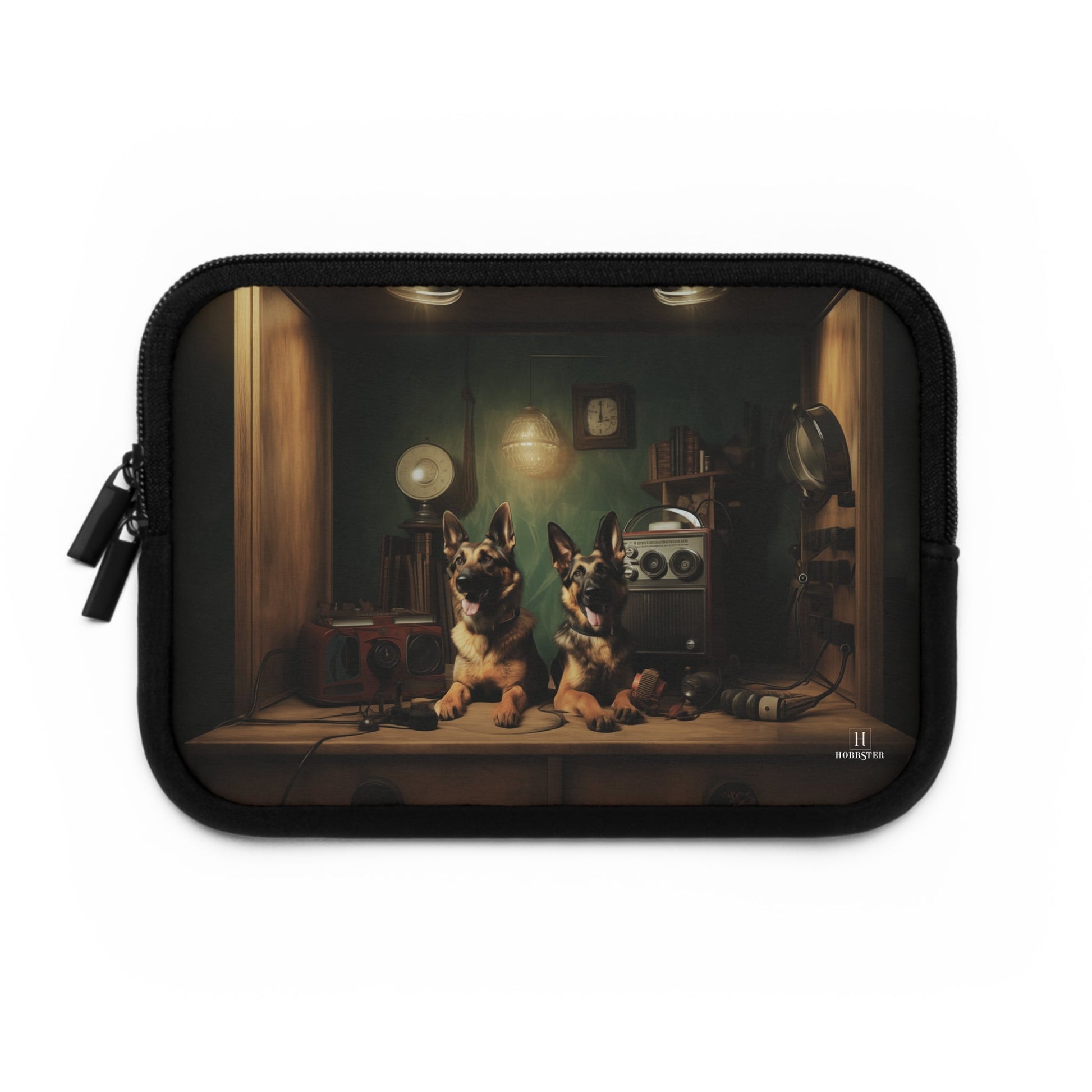 Custom Neoprene Laptop Sleeve featuring a vintage German Shepherd design - Hobbster