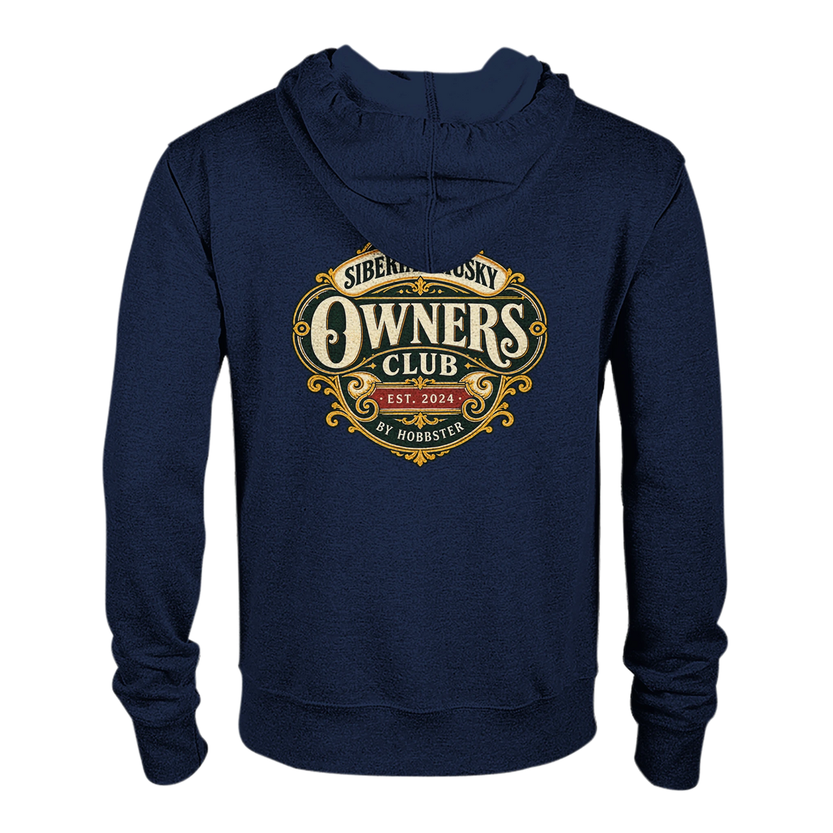 Siberian Husky Owners Club women's zip hoodie in Navy, back view with the Siberian Husky crest