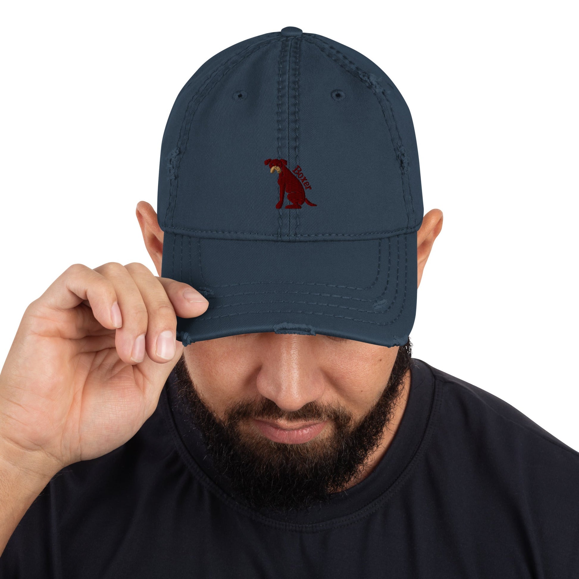 Distressed baseball Cap featuring Embroidered Boxer Logo - Hobbster