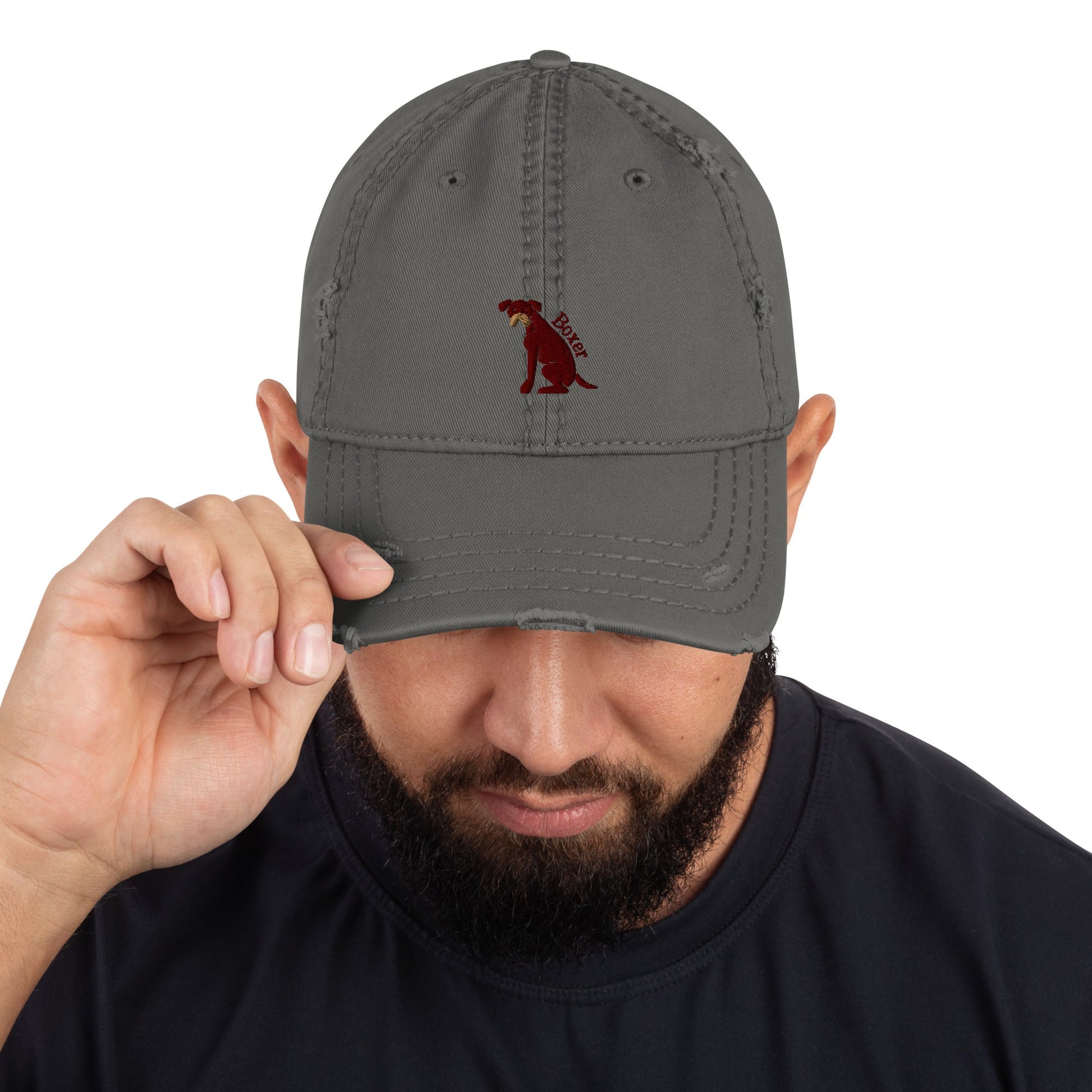 Distressed baseball Cap featuring Embroidered Boxer Logo - Hobbster