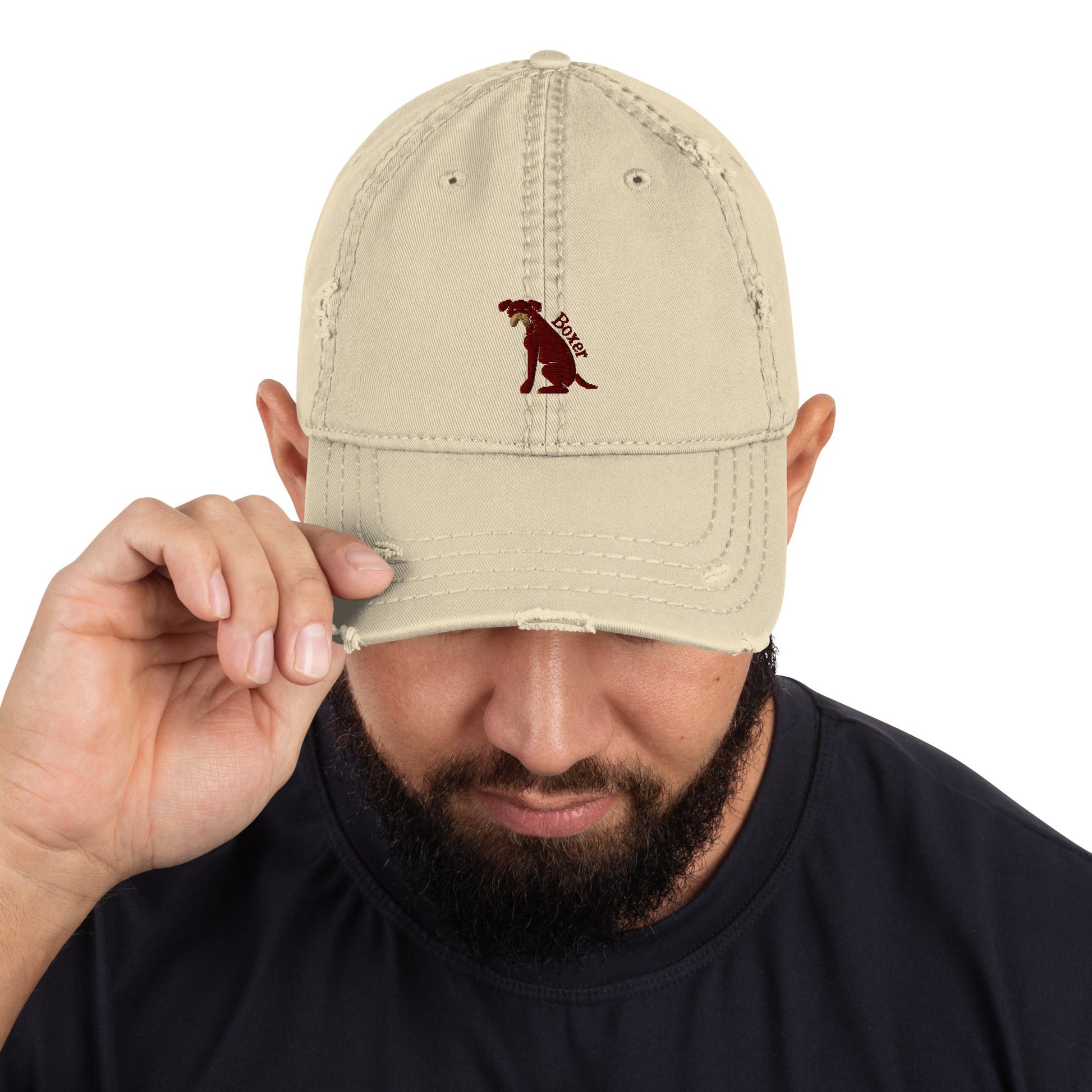 Distressed baseball Cap featuring Embroidered Boxer Logo - Hobbster