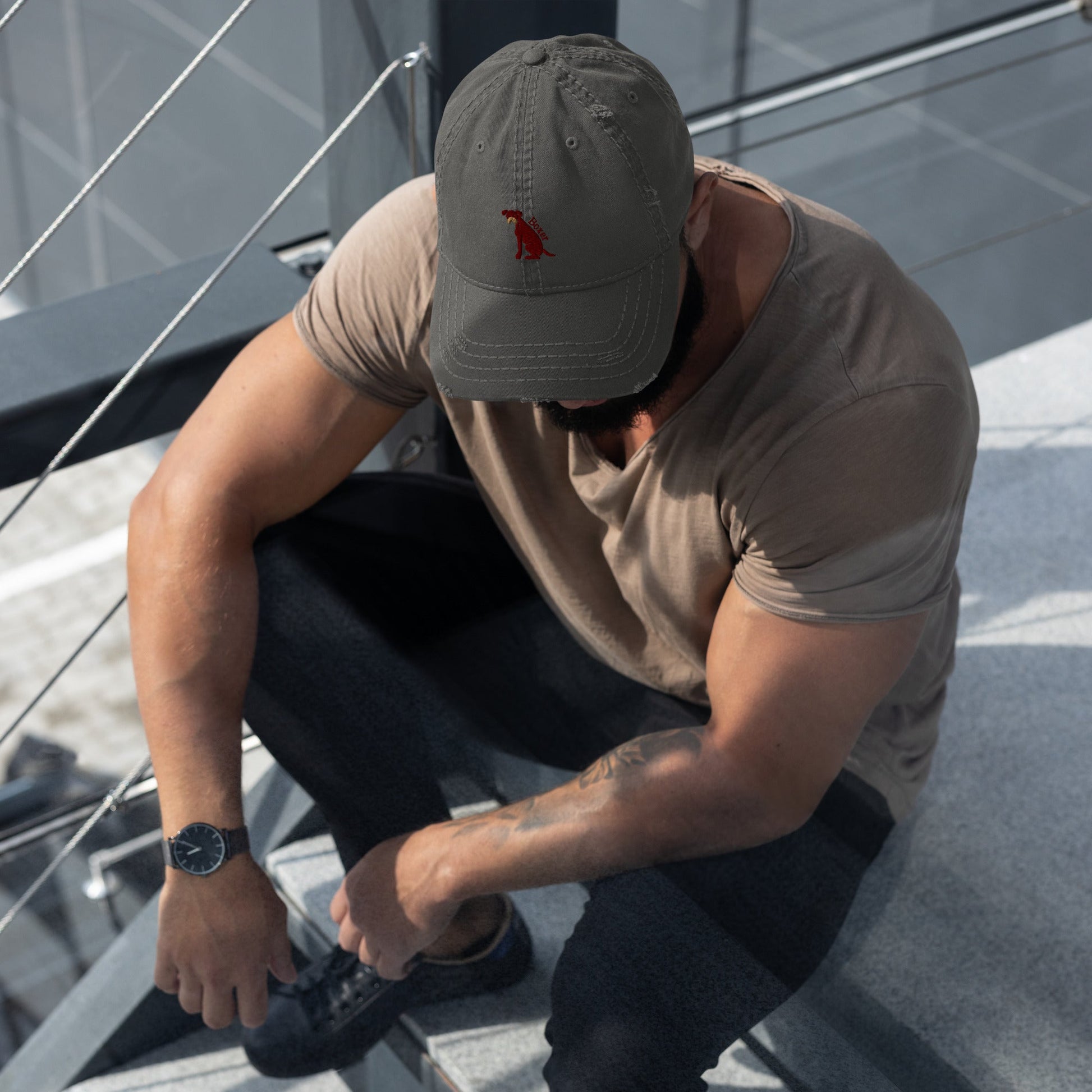 Distressed baseball Cap featuring Embroidered Boxer Logo - Hobbster