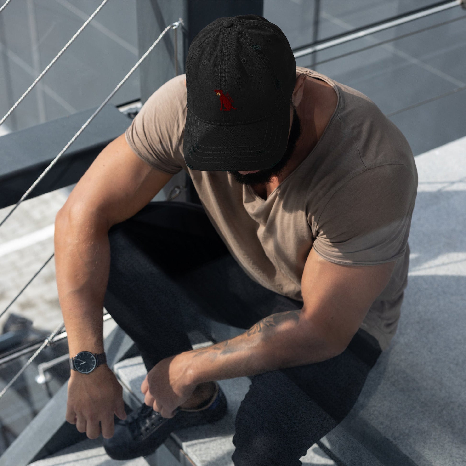 Distressed baseball Cap featuring Embroidered Boxer Logo - Hobbster