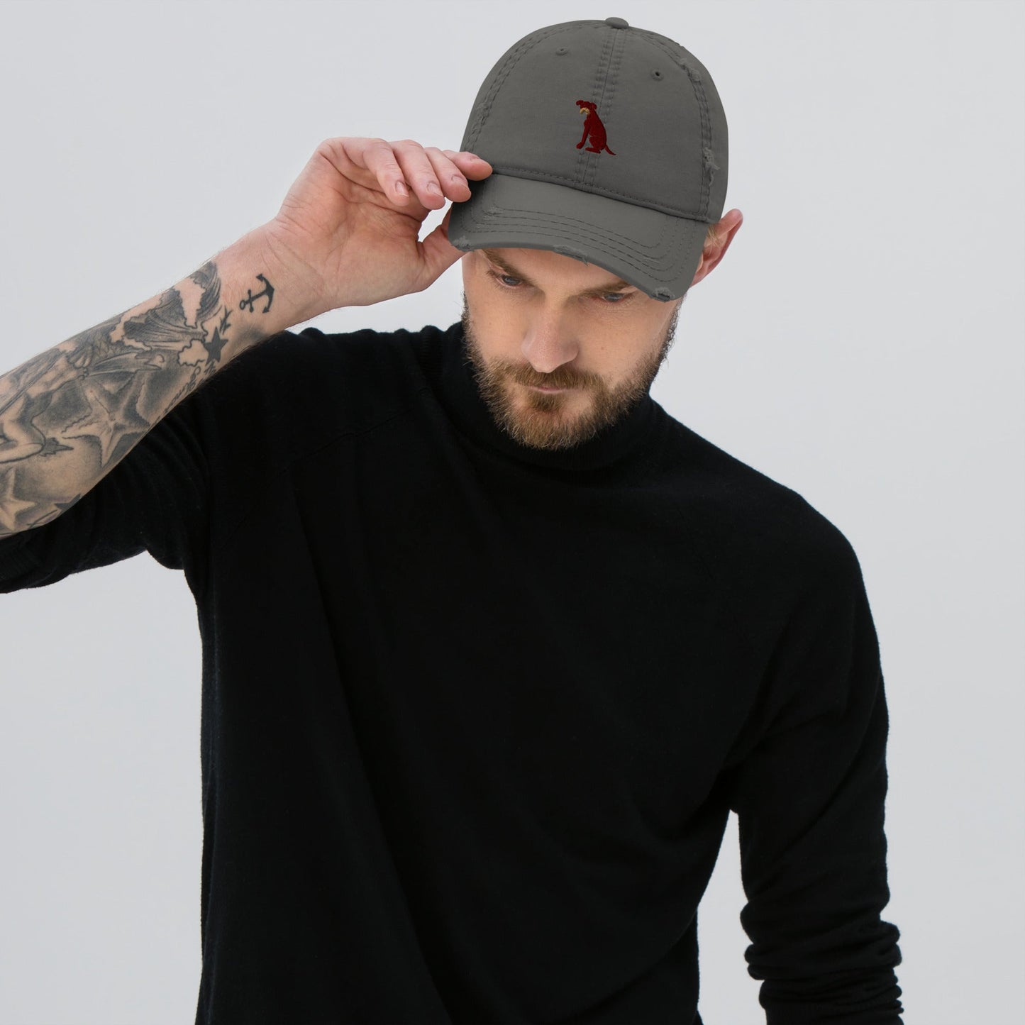Distressed Dad Hat featuring embroidered Boxer dog logo - Hobbster